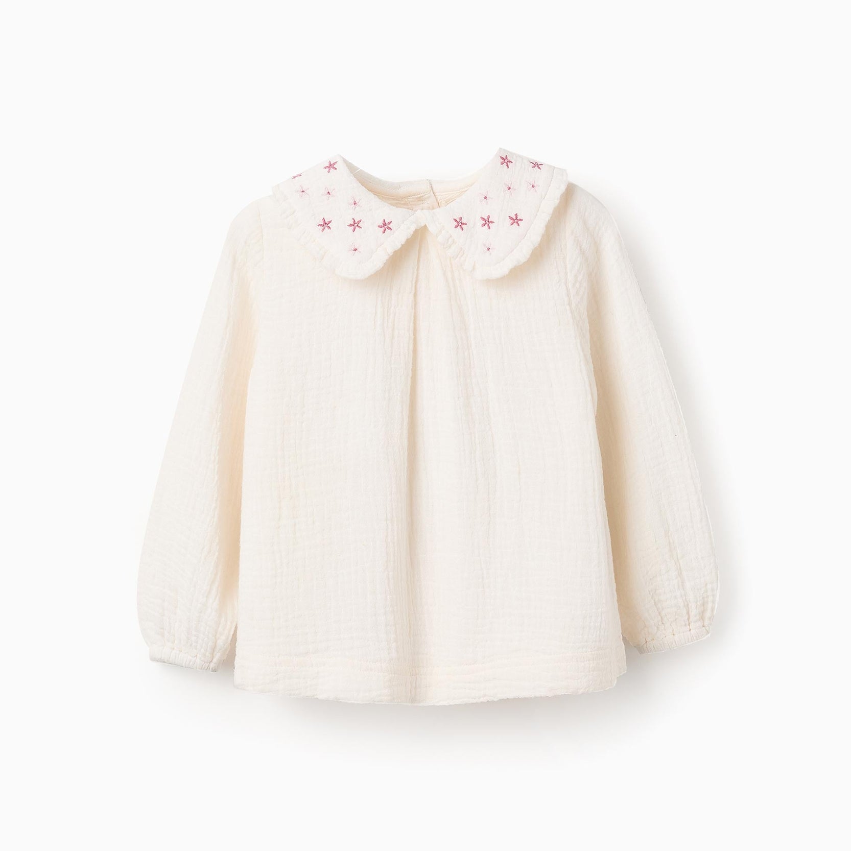 Muslin Tunic With Flowers for Baby Girls, White