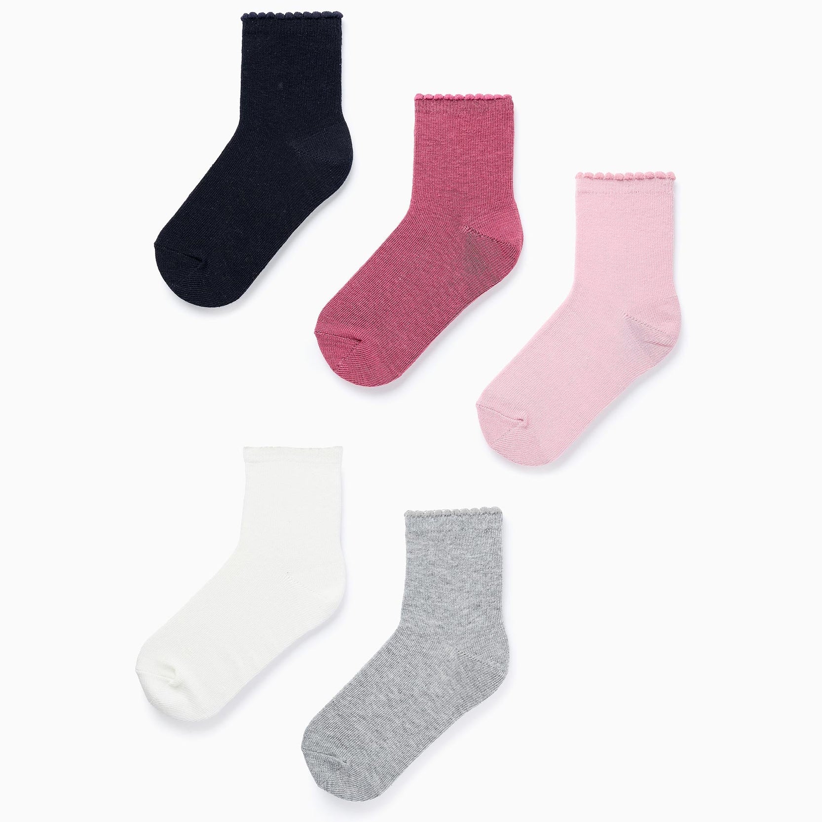 Pack of 5 Pairs of Socks with Wavy Cuff for Girls, Multicolour