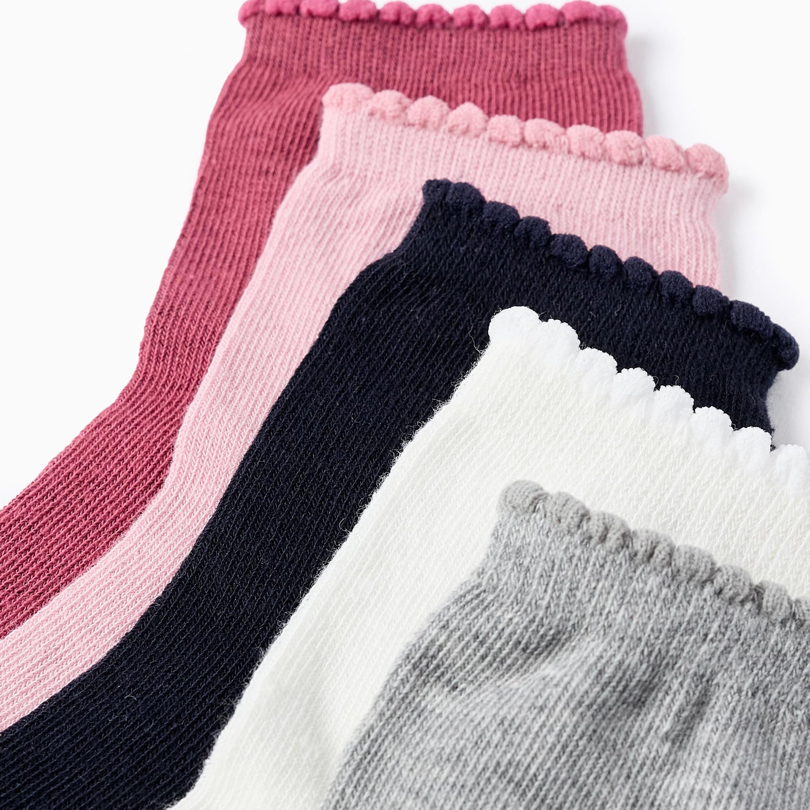 Pack of 5 Pairs of Socks with Wavy Cuff for Girls, Multicolour