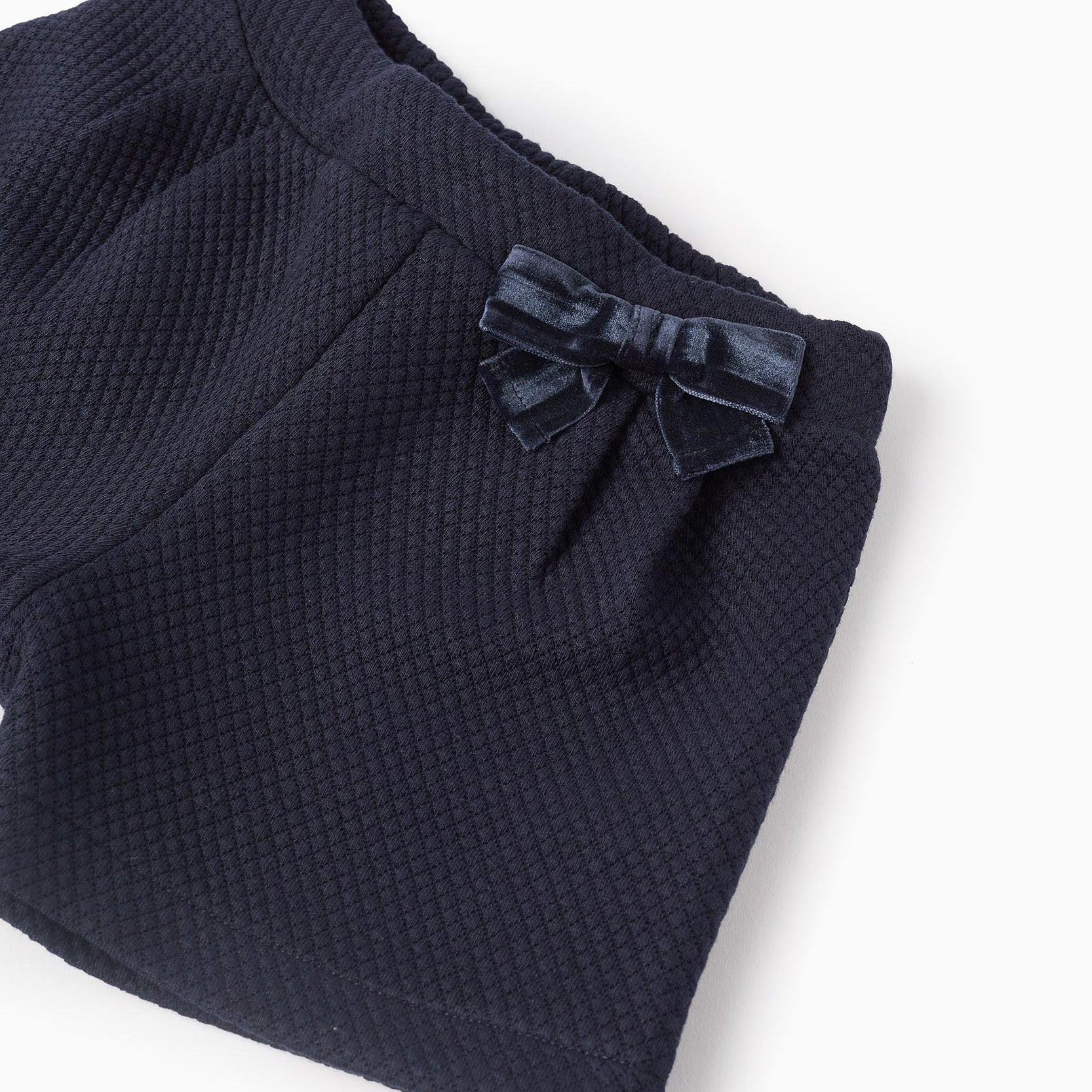 Textured Shorts with Velvet Bow for Baby Girls, Dark Blue