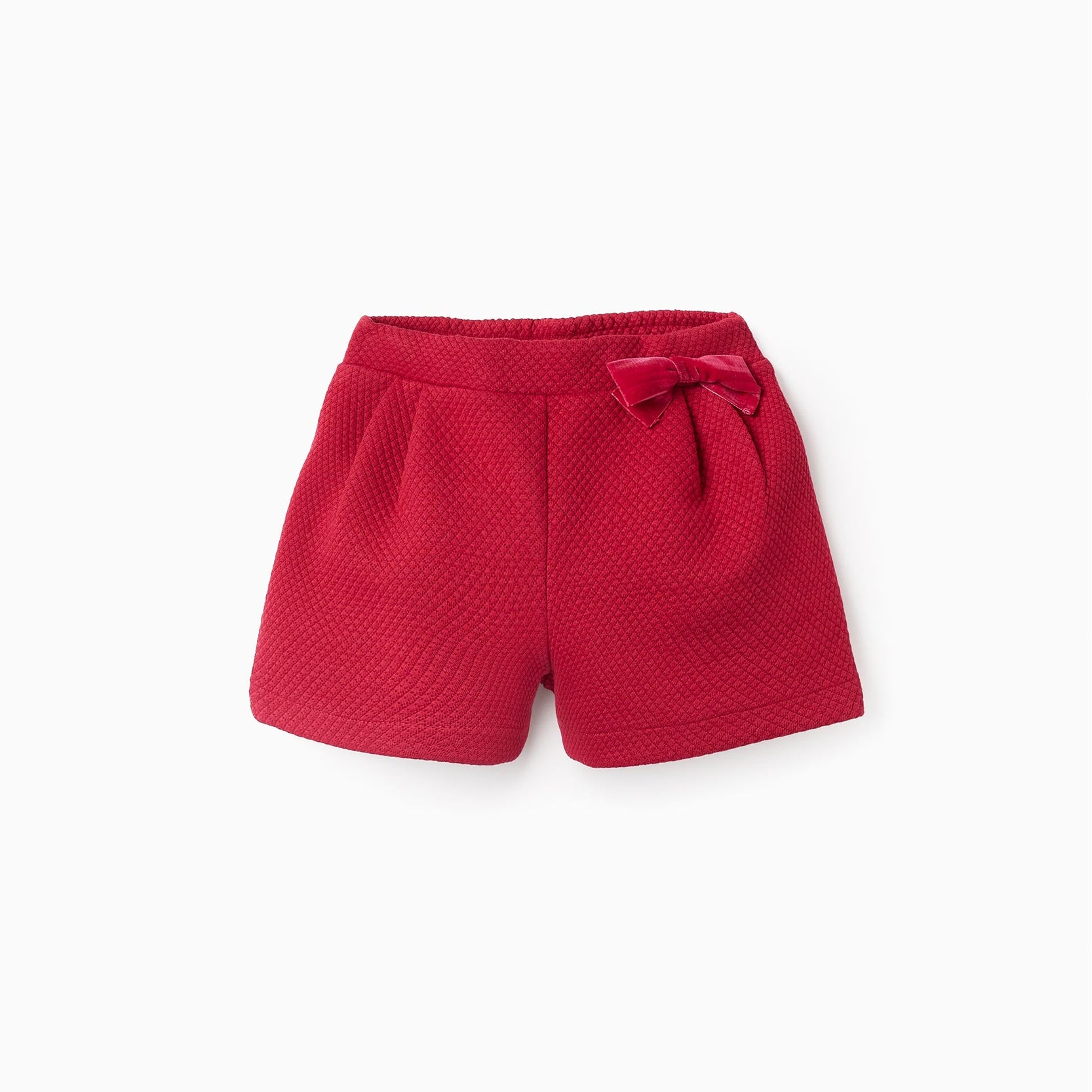 Textured Shorts with Velvet Bow for Baby Girls, Red