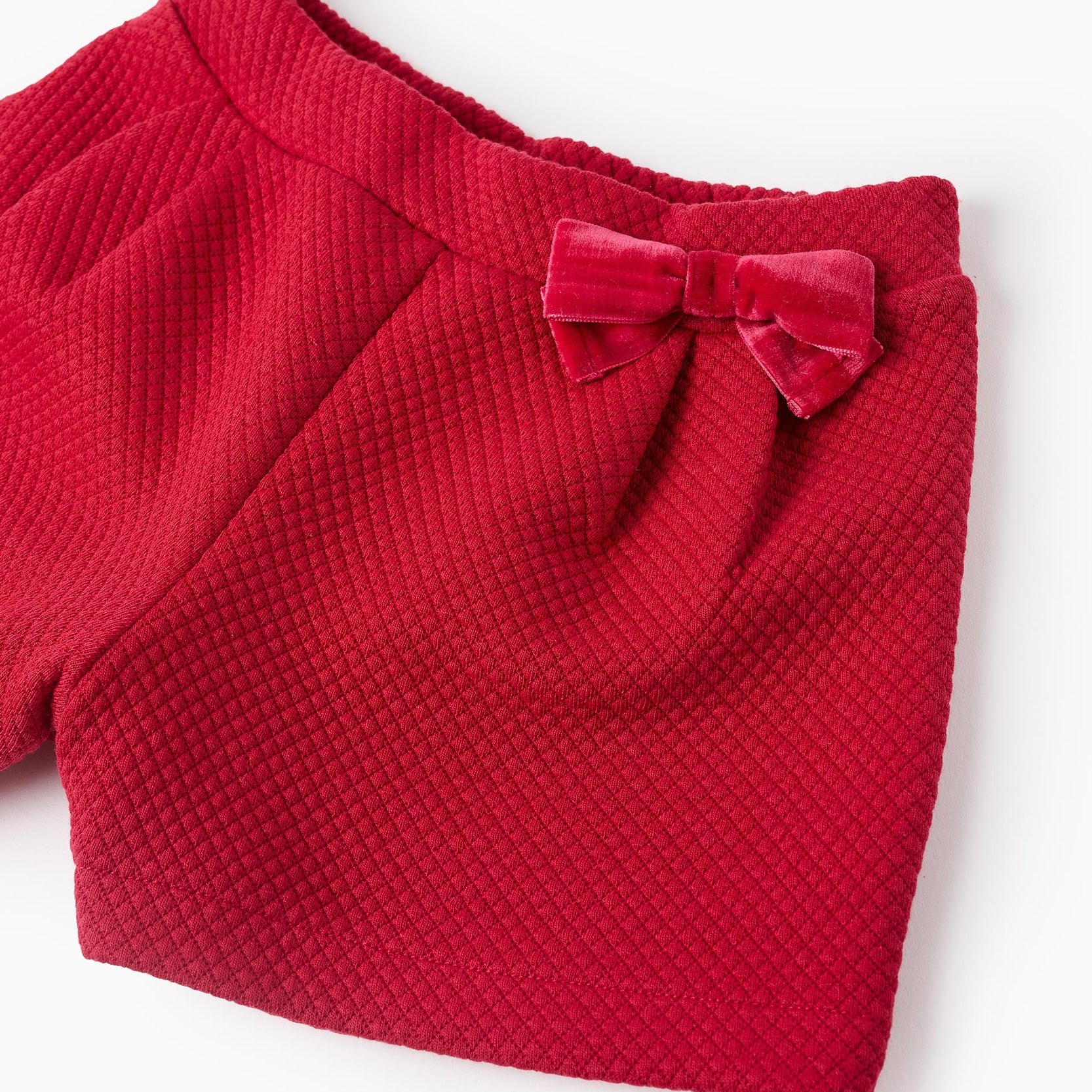 Textured Shorts with Velvet Bow for Baby Girls, Red