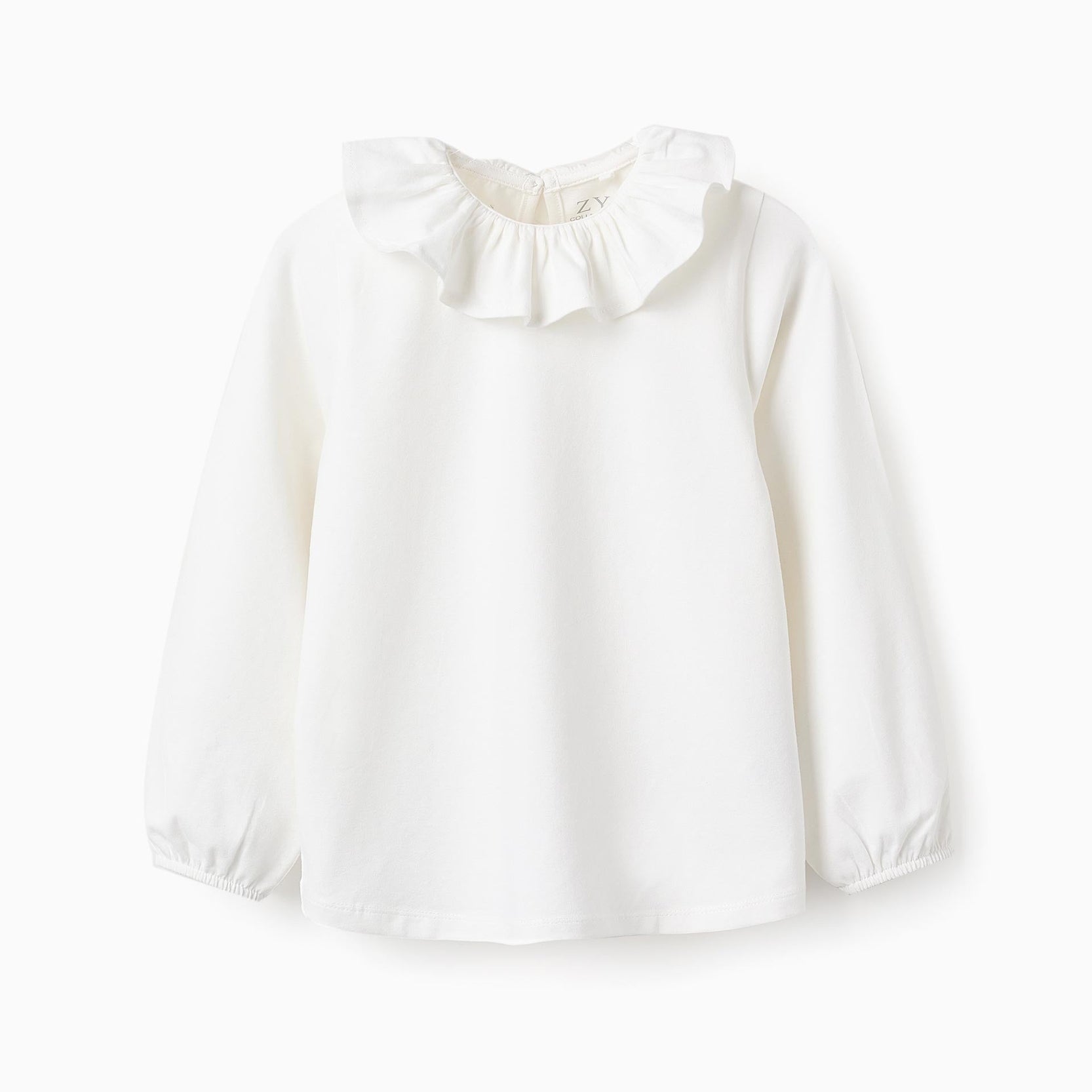 Long-sleeved T-shirt with Ruffle Collar for Girls, White