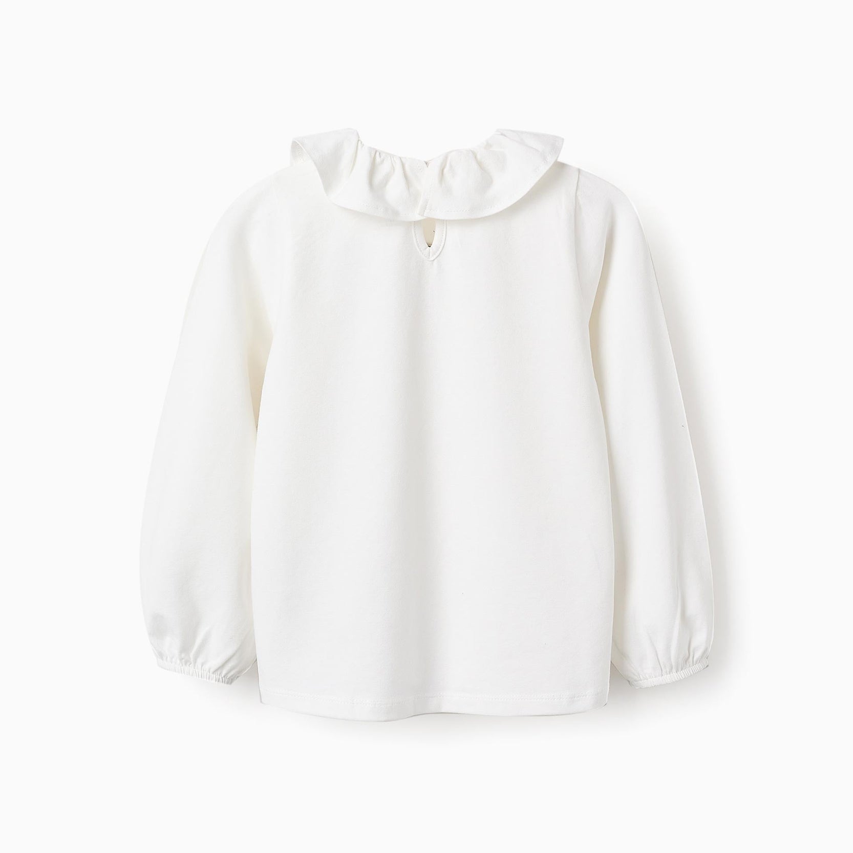 Long-sleeved T-shirt with Ruffle Collar for Girls, White