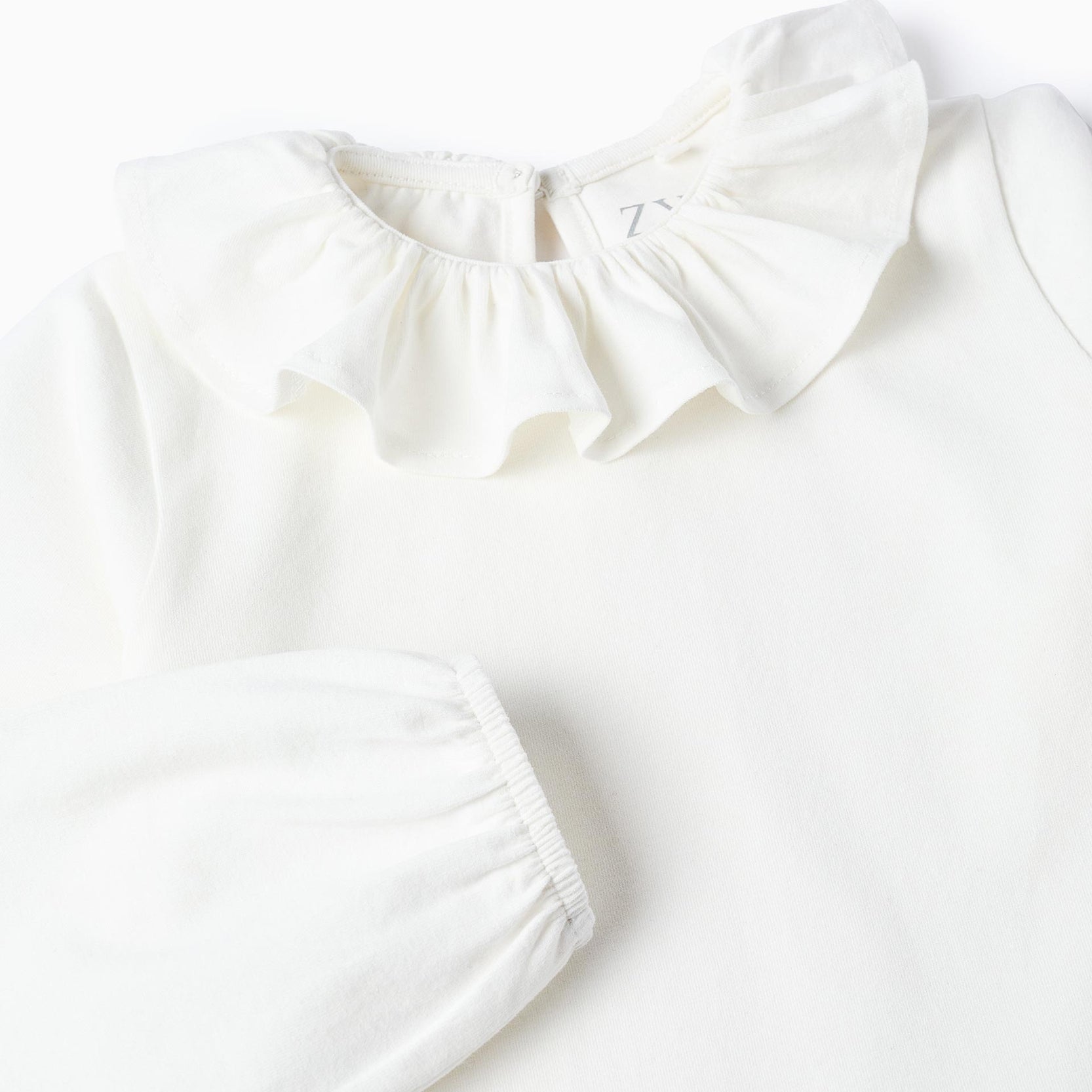 Long-sleeved T-shirt with Ruffle Collar for Girls, White