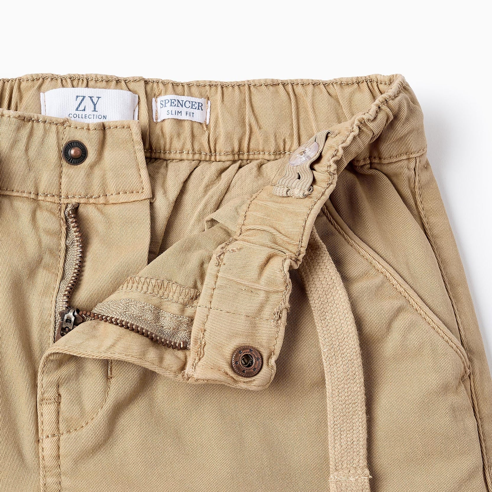 Twill Drawstring Trousers for Boys, Beige