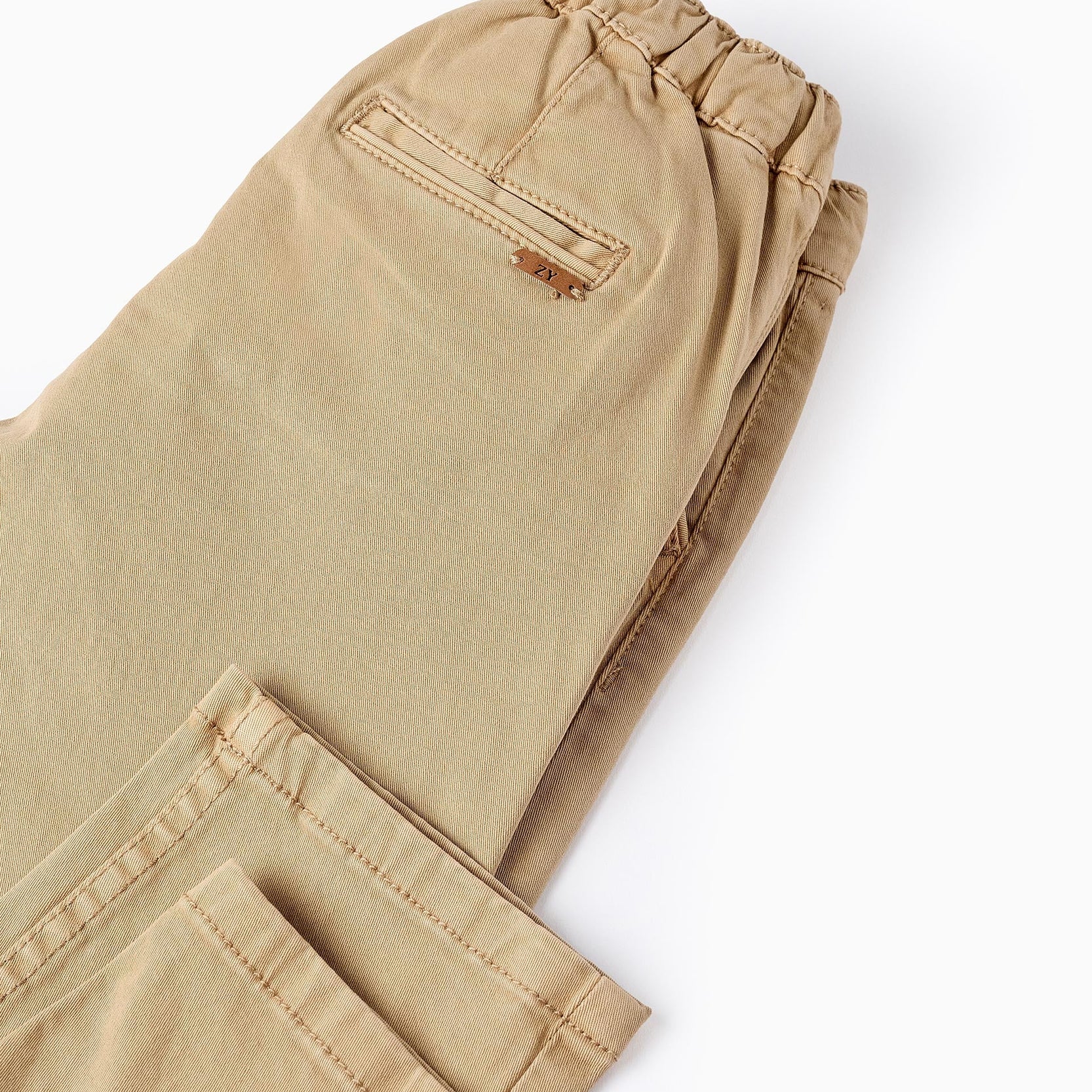 Twill Drawstring Trousers for Boys, Beige