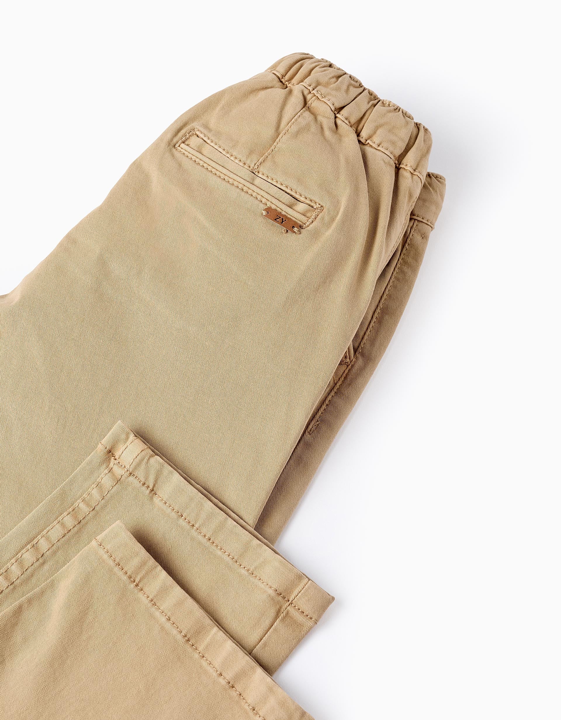 Twill Drawstring Trousers for Boys, Beige