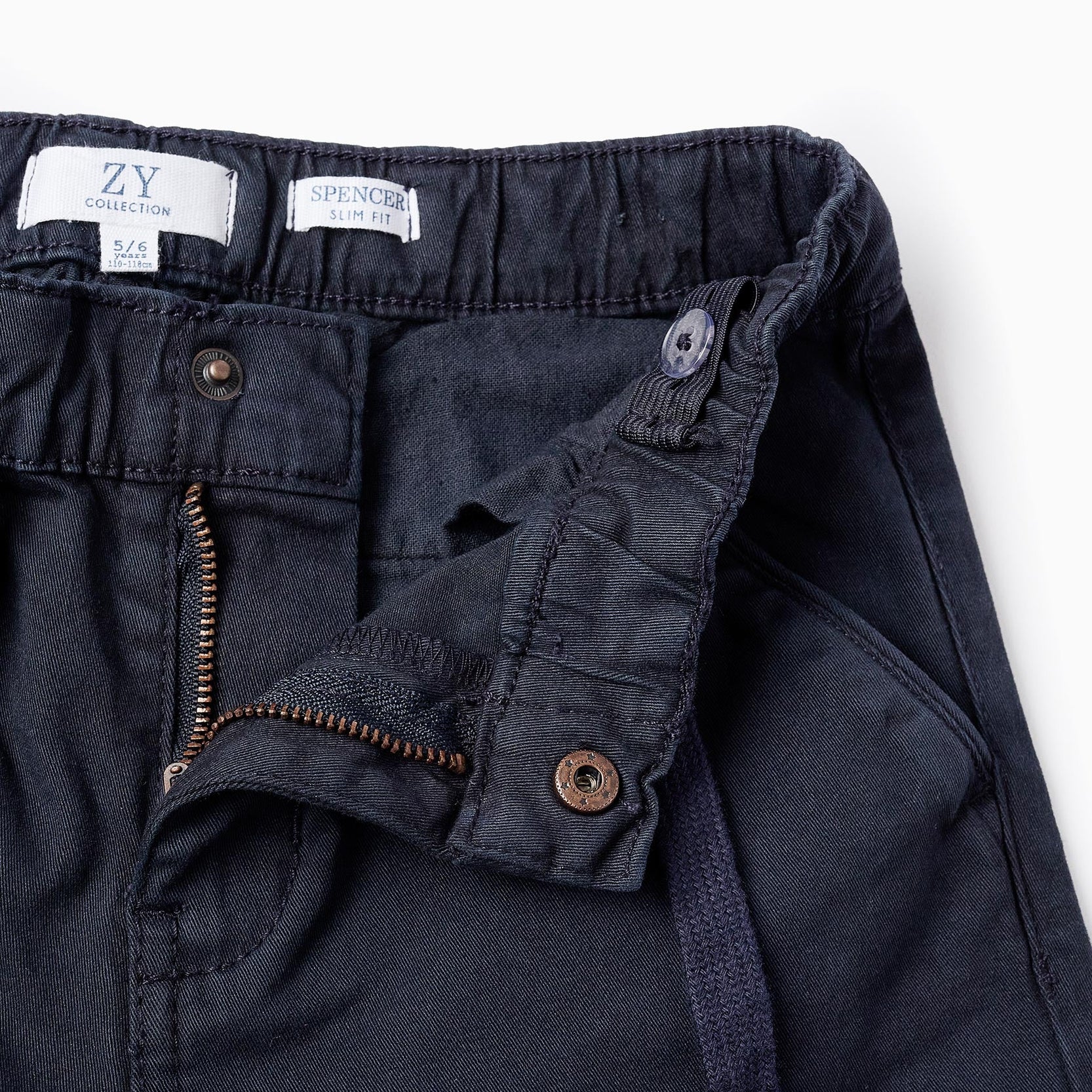 Twill Drawstring Trousers for Boys, Dark Blue