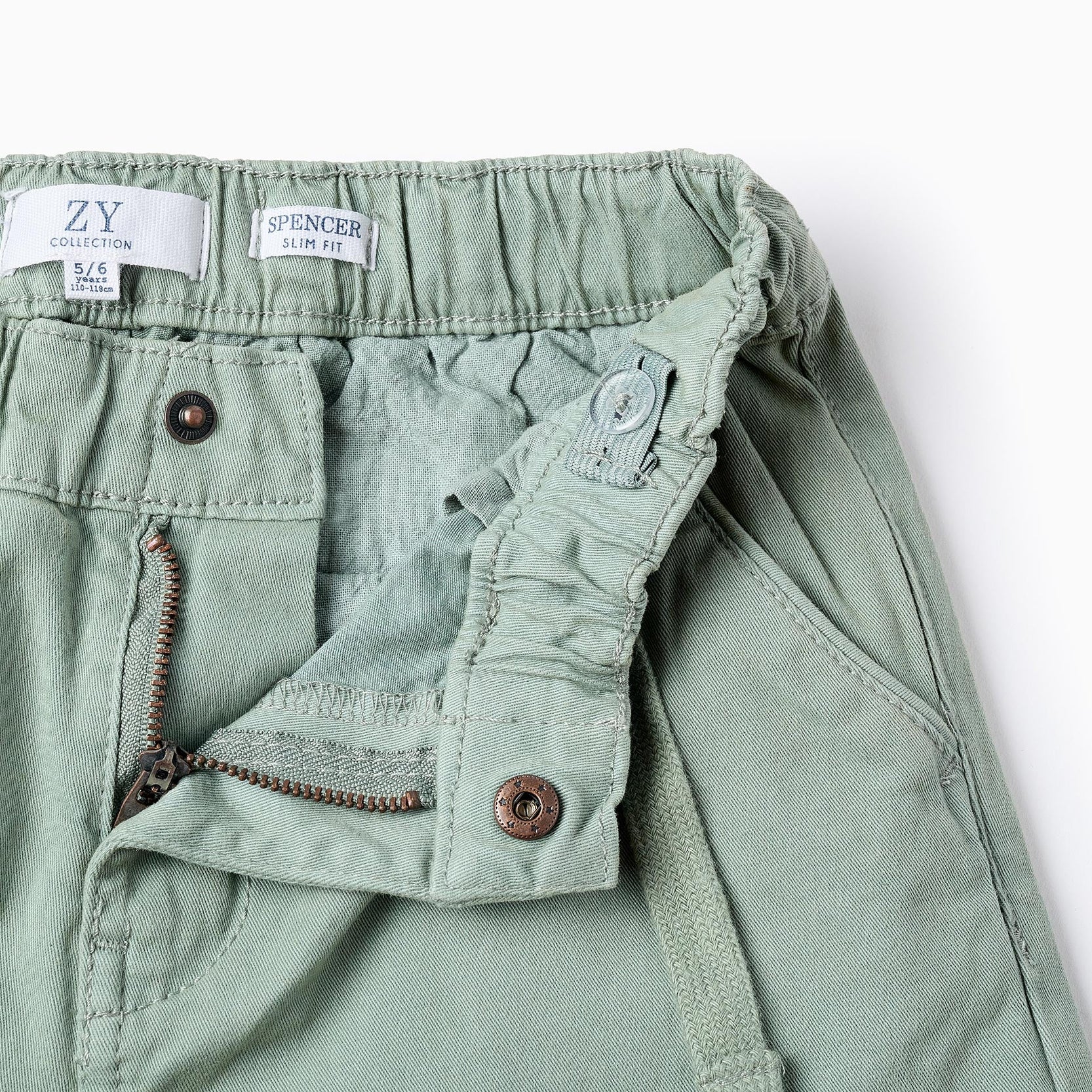 Twill Drawstring Trousers for Boys, Green