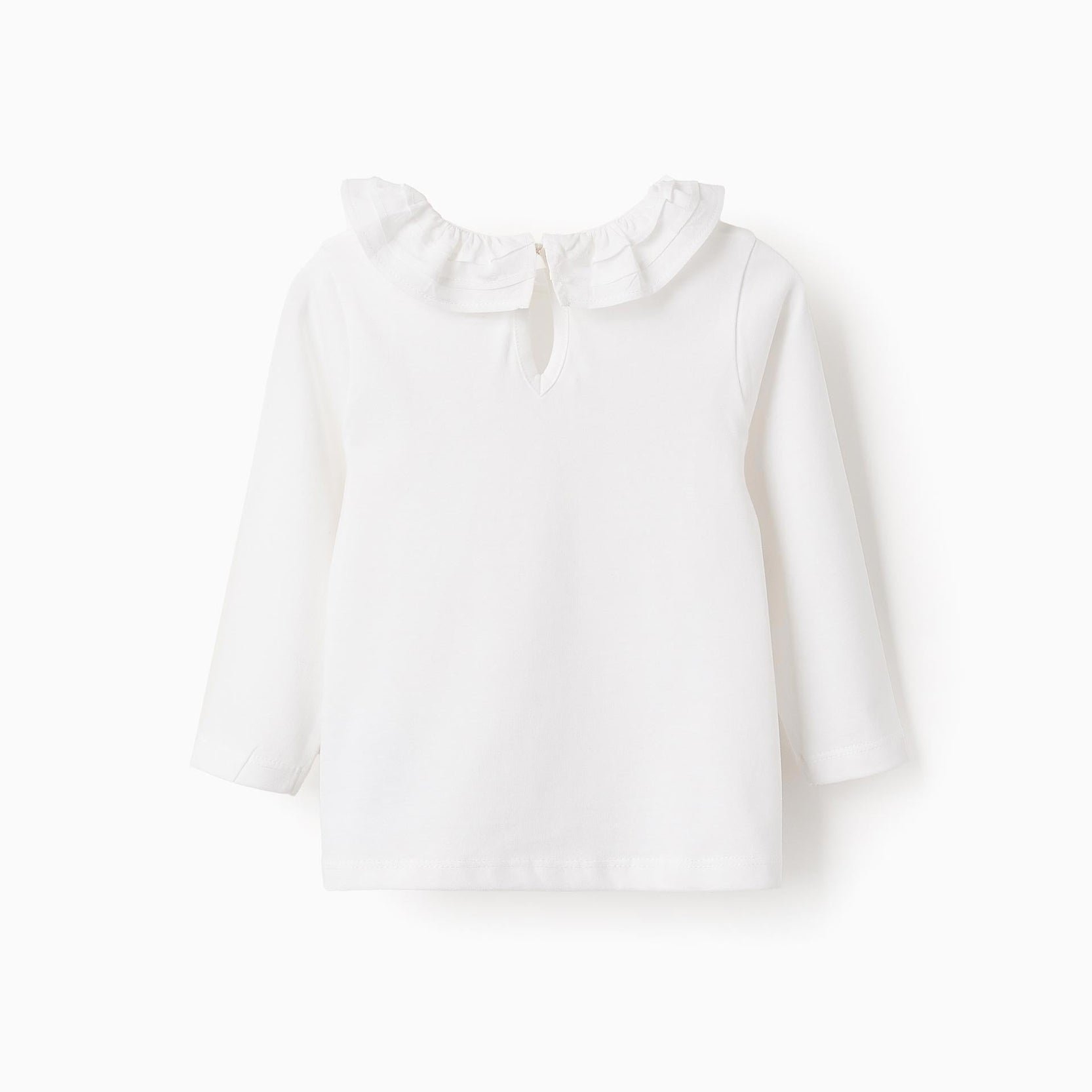 Plain T-shirt with Ruffles for Baby Girls, White