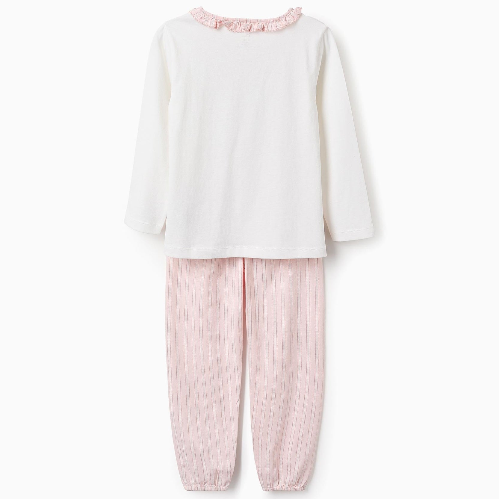 Cotton Pyjama with Frills and Stripes for Girls, Pink/White