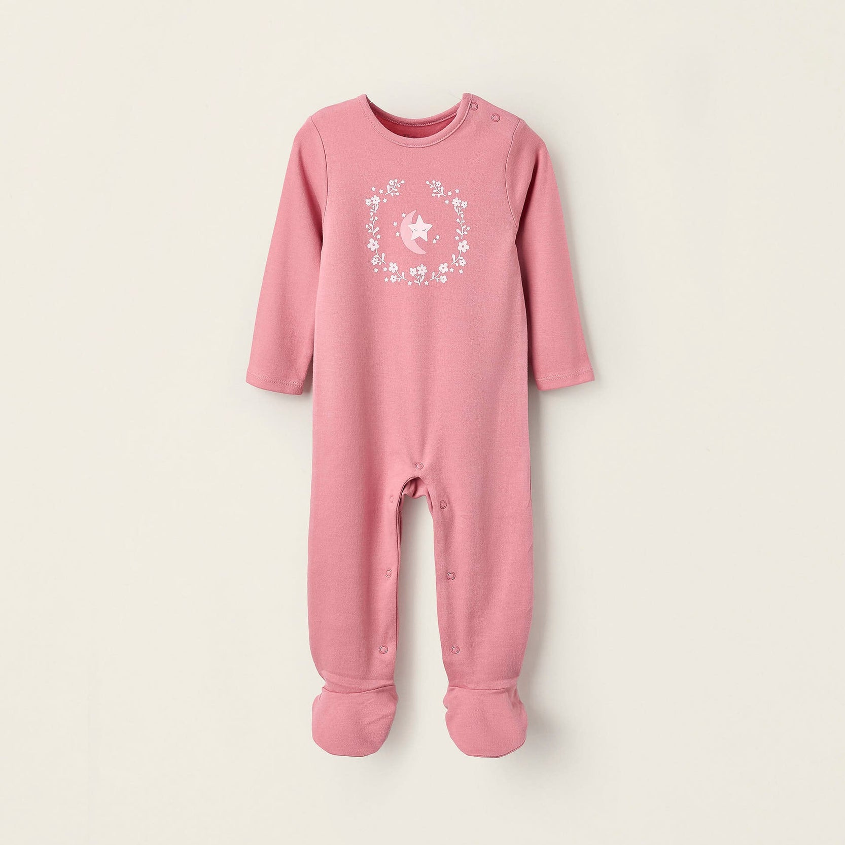 Cotton Sleepsuit for Baby Girls 'Moon & Star', Pink
