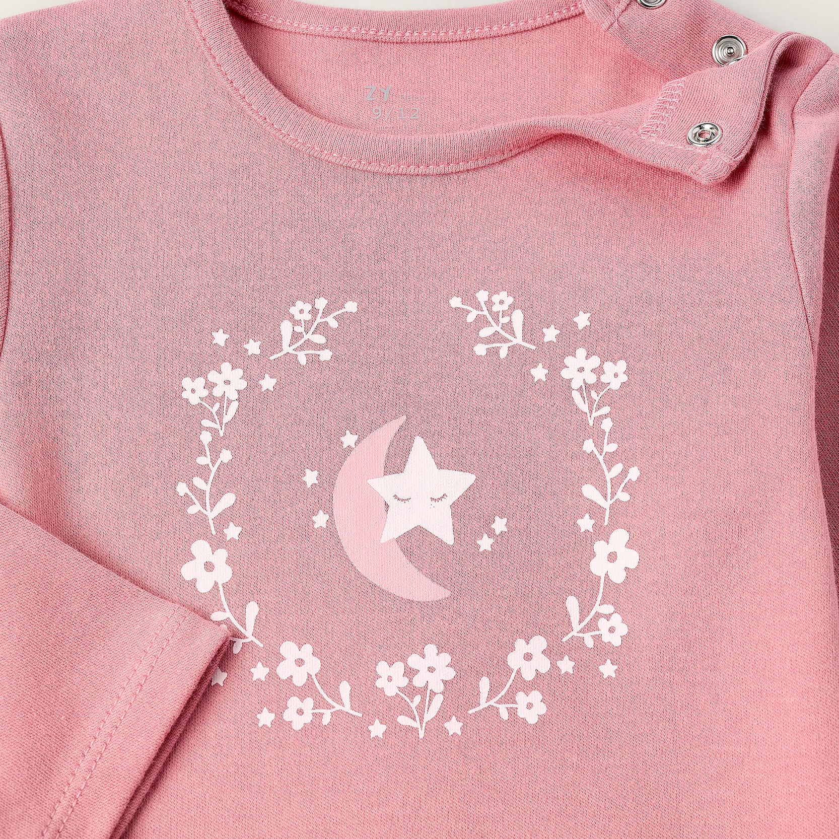Cotton Sleepsuit for Baby Girls 'Moon & Star', Pink