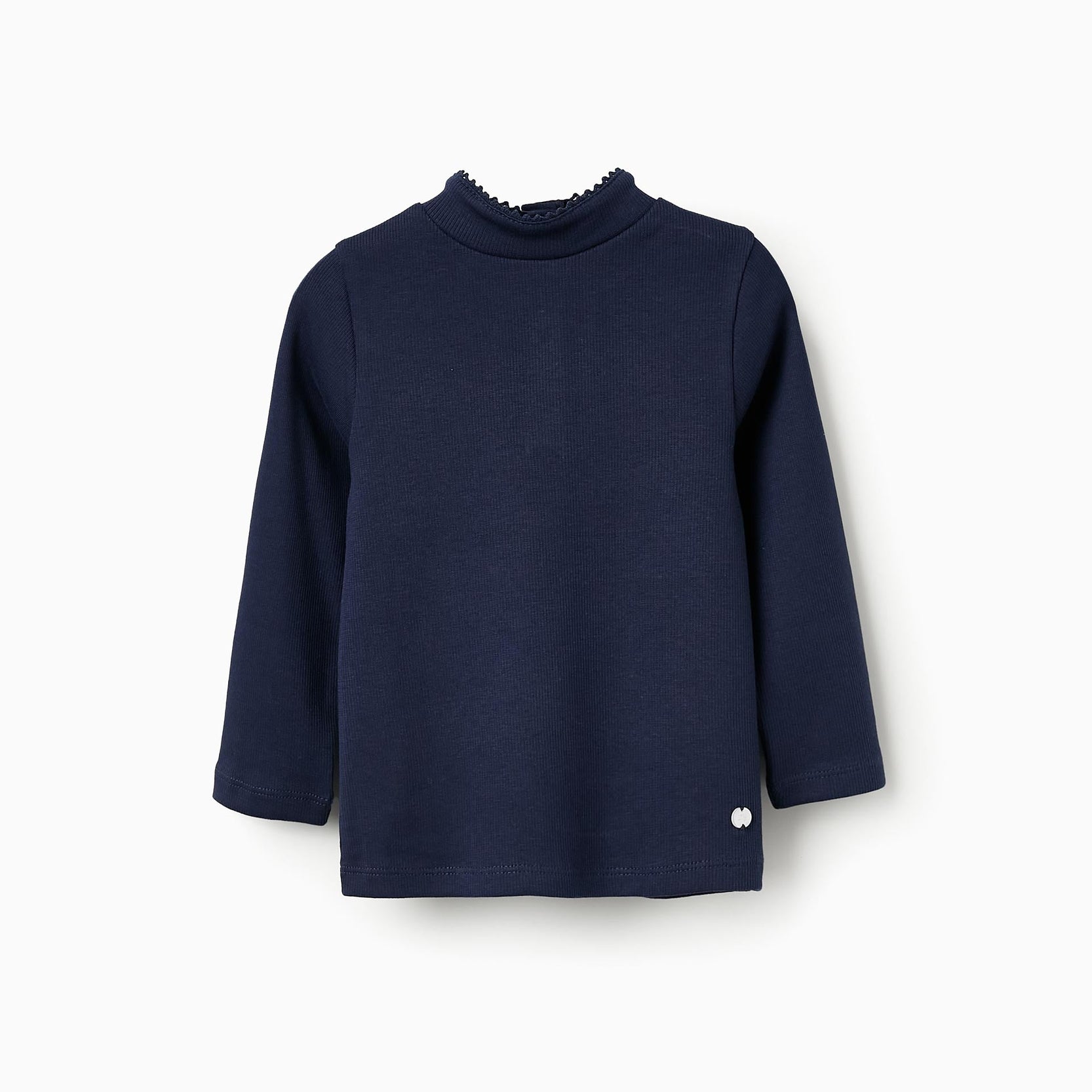 Ribbed Mock Turtleneck Jumper for Baby Girls, Dark Blue