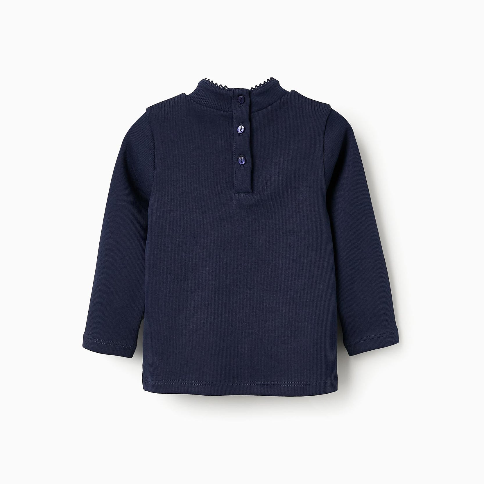 Ribbed Mock Turtleneck Jumper for Baby Girls, Dark Blue