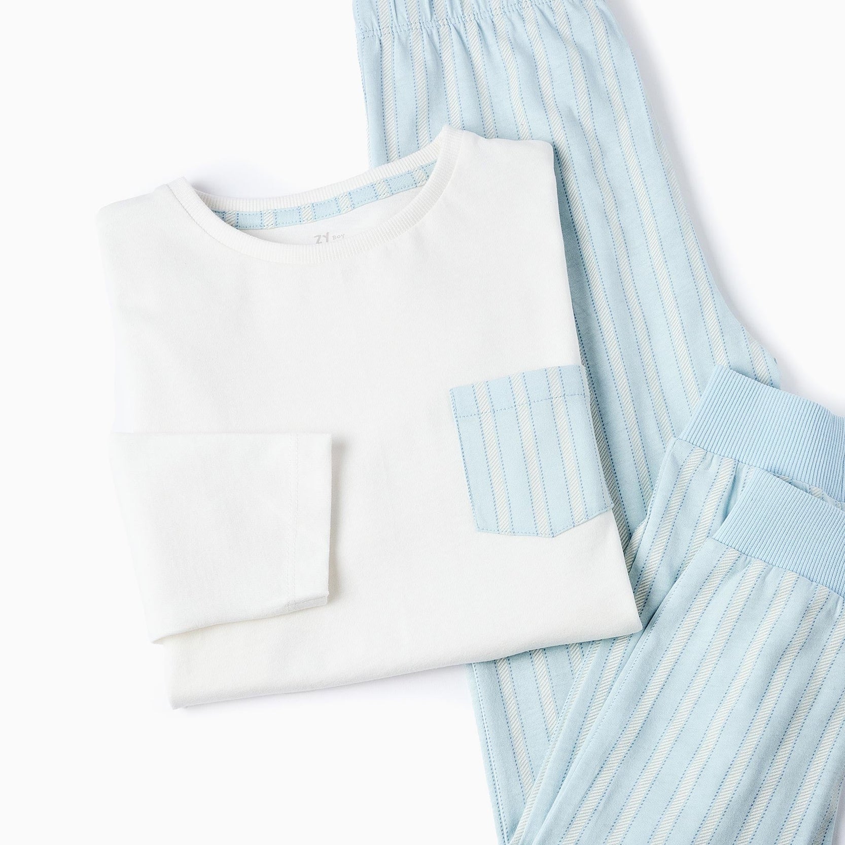 Cotton Pyjama with Pocket and Stripes for Boys, Blue/White