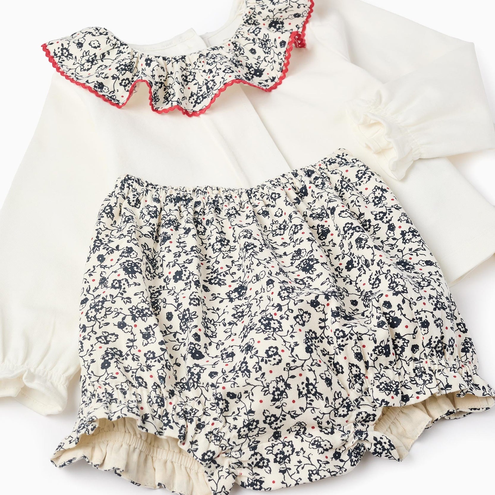 Blouse + Shorts Floral for Baby Girls, White/Navy Blue