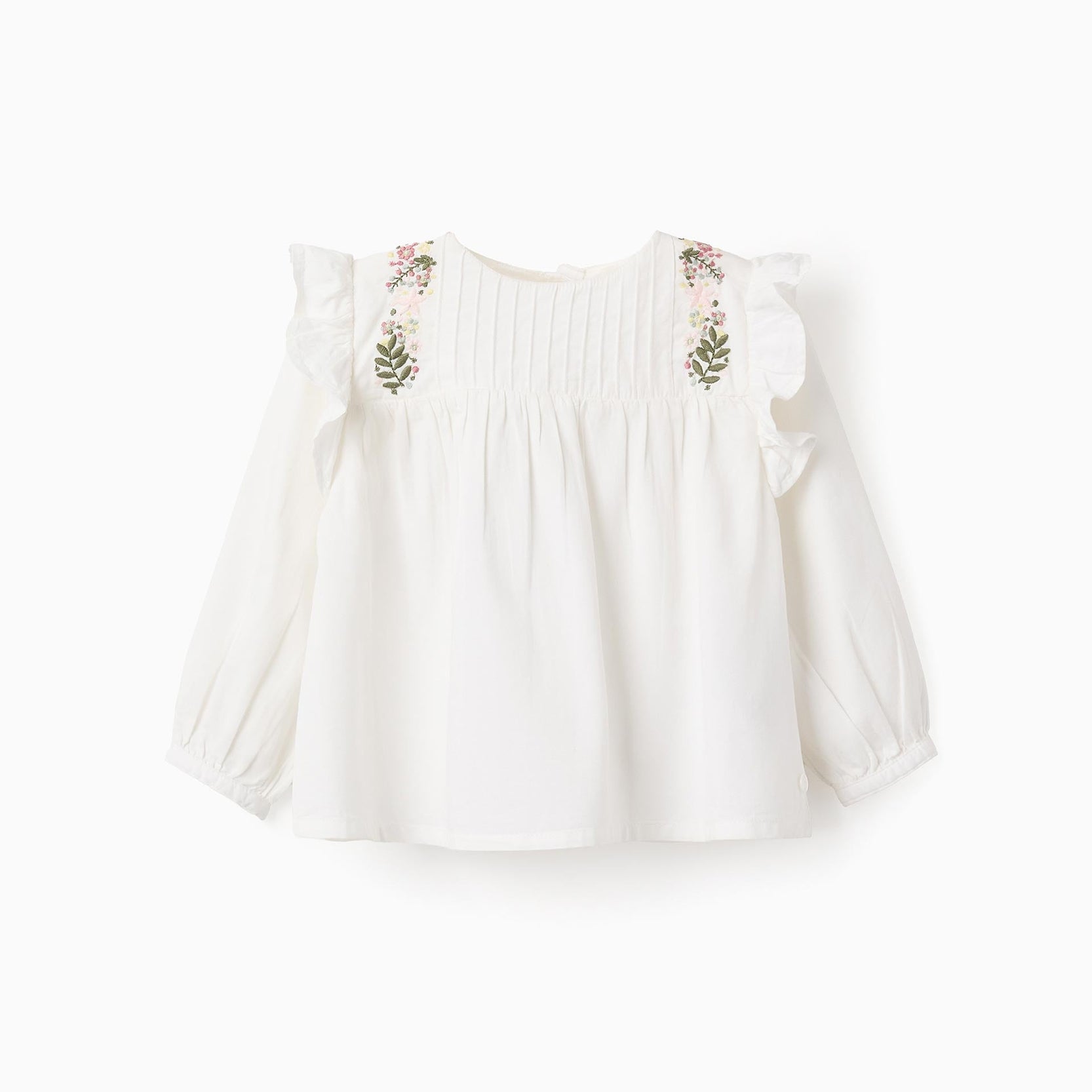 Tunic with Flower Embroideries for Baby Girls, White