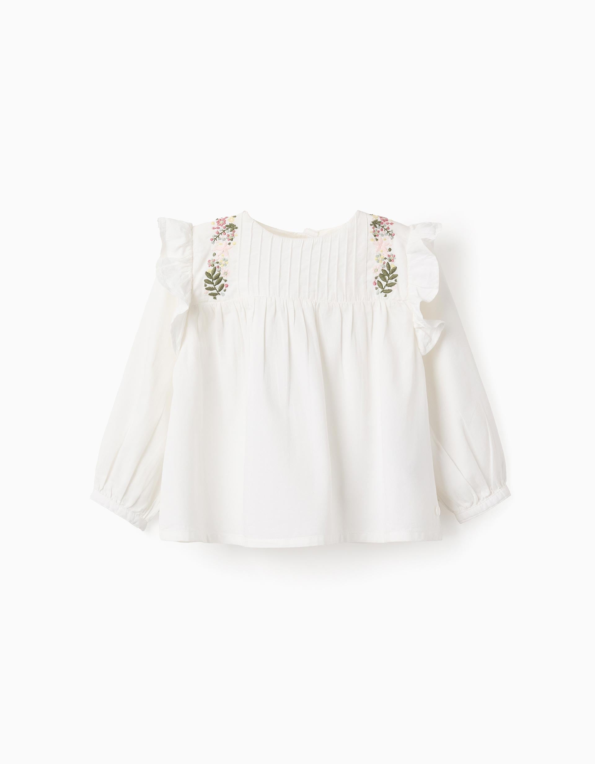 Tunic with Flower Embroideries for Baby Girls, White