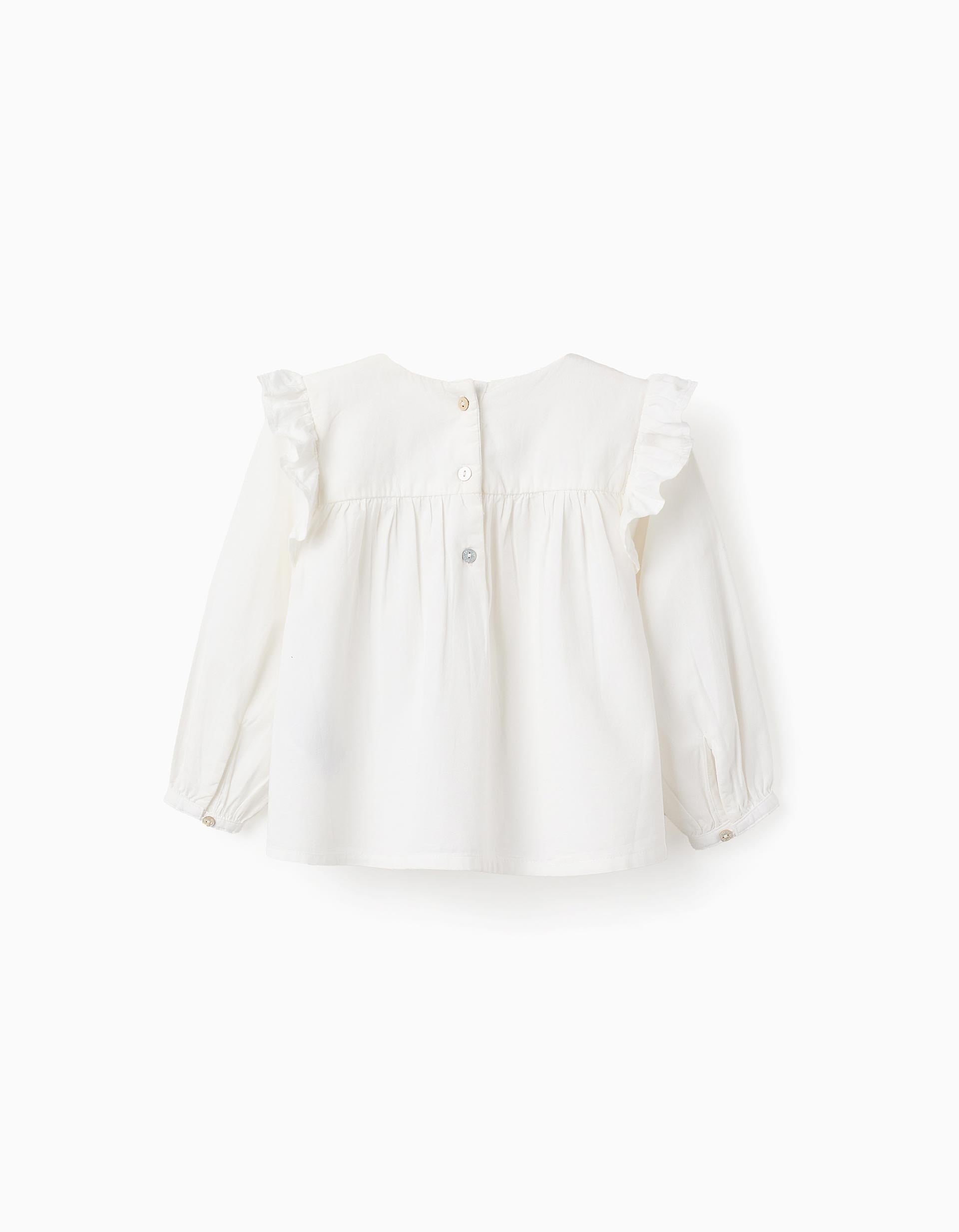 Tunic with Flower Embroideries for Baby Girls, White