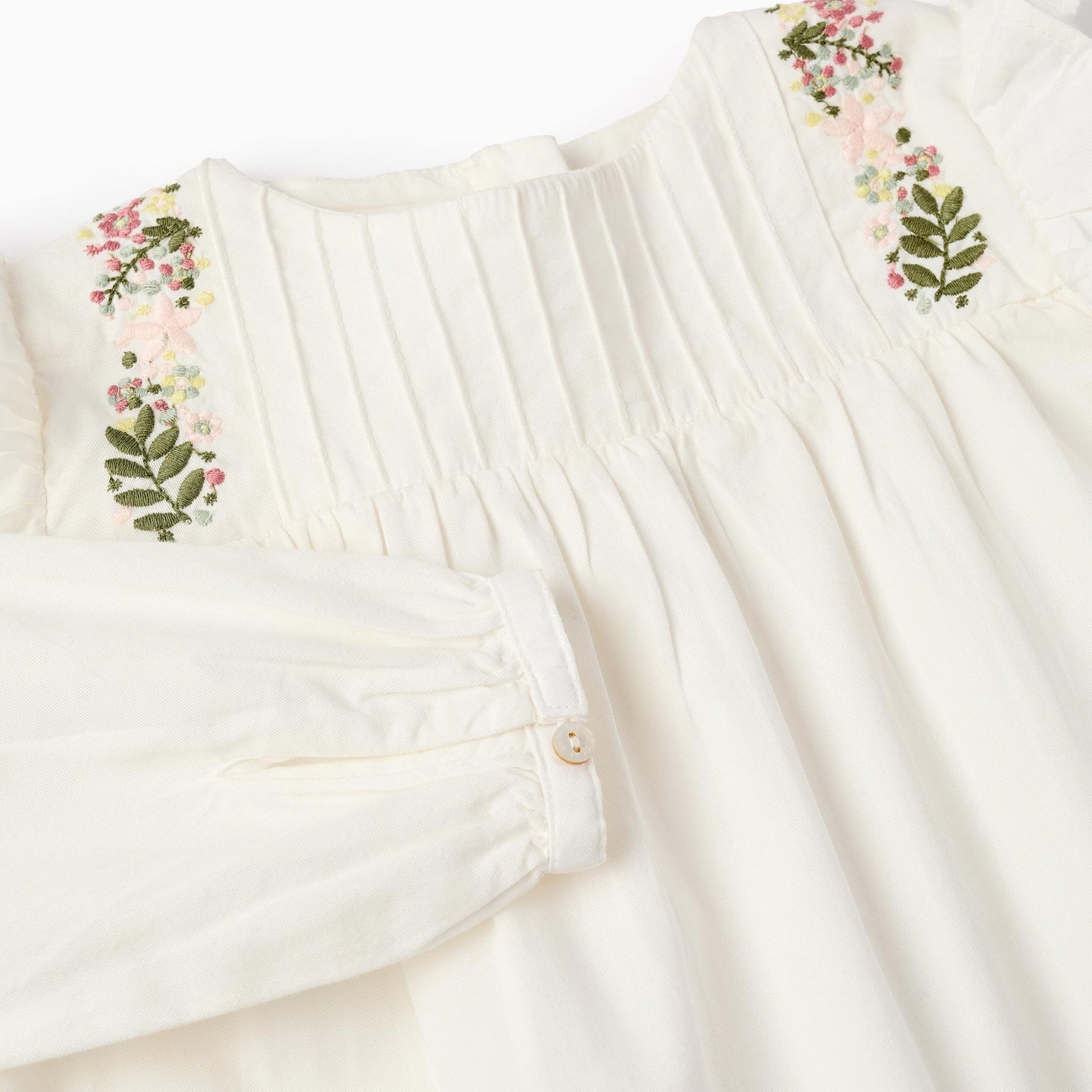 Tunic with Flower Embroideries for Baby Girls, White