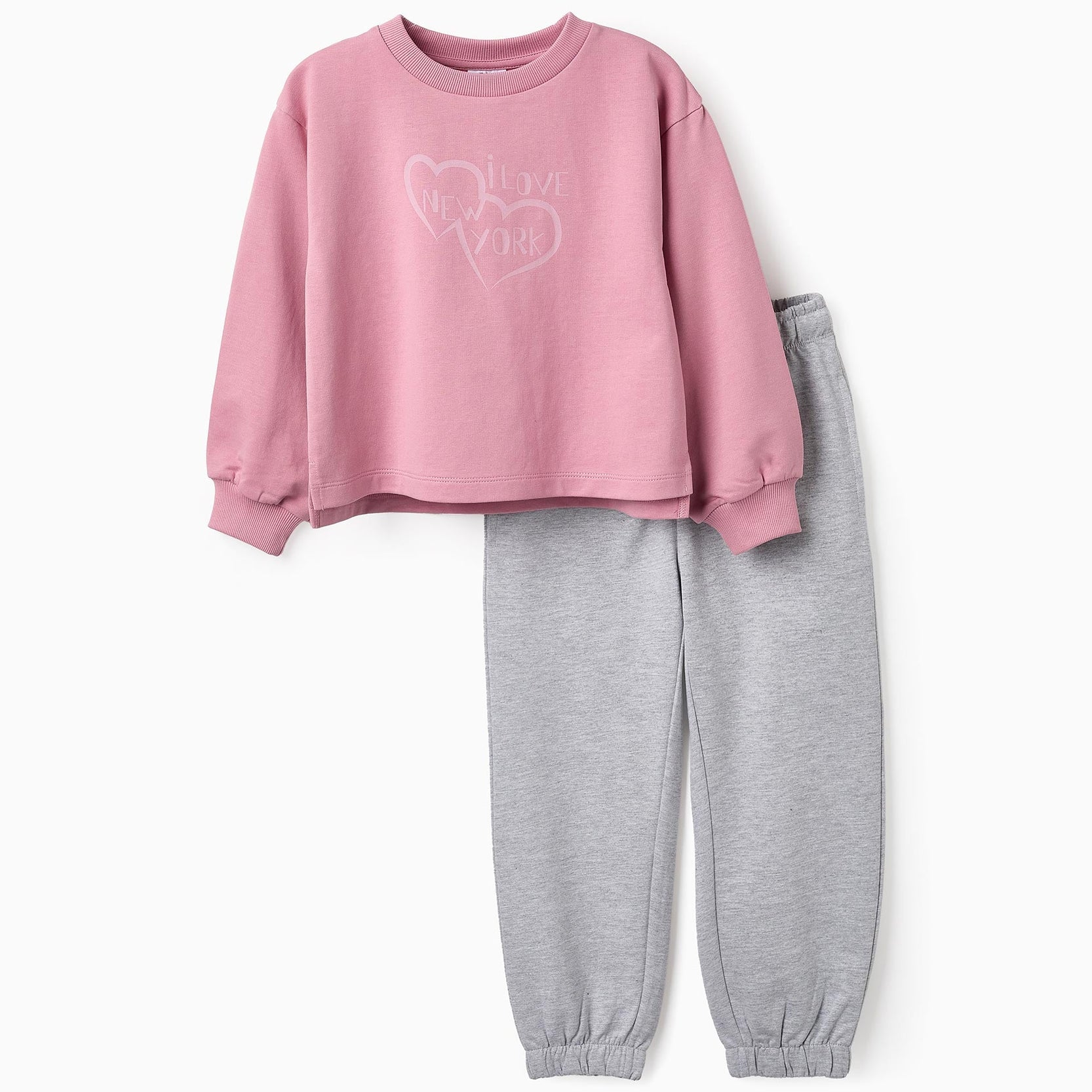 Sweatshirt + Trousers for Girls 'New York', Pink/Grey