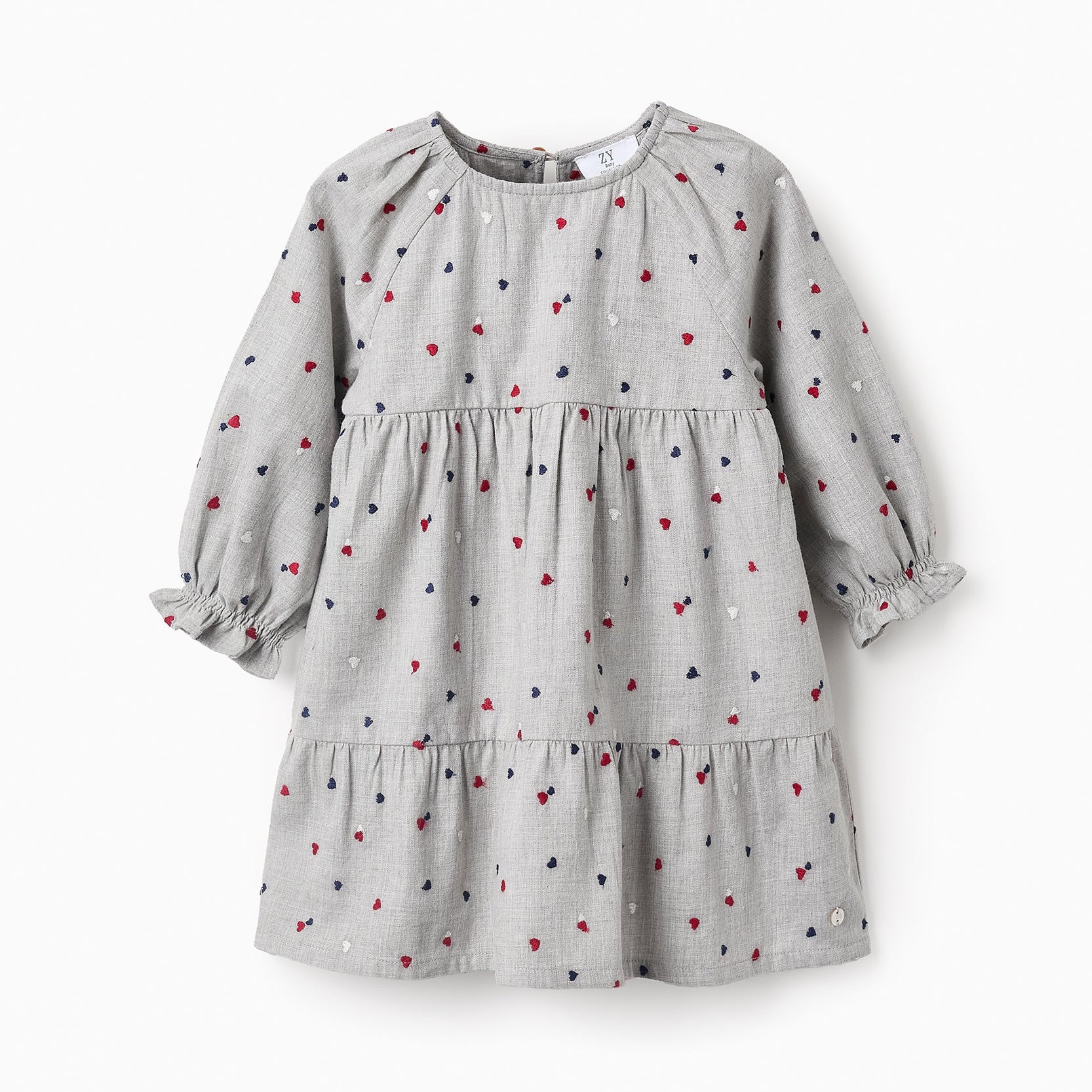 Dress with Heart Embroidery for Baby Girls, Grey