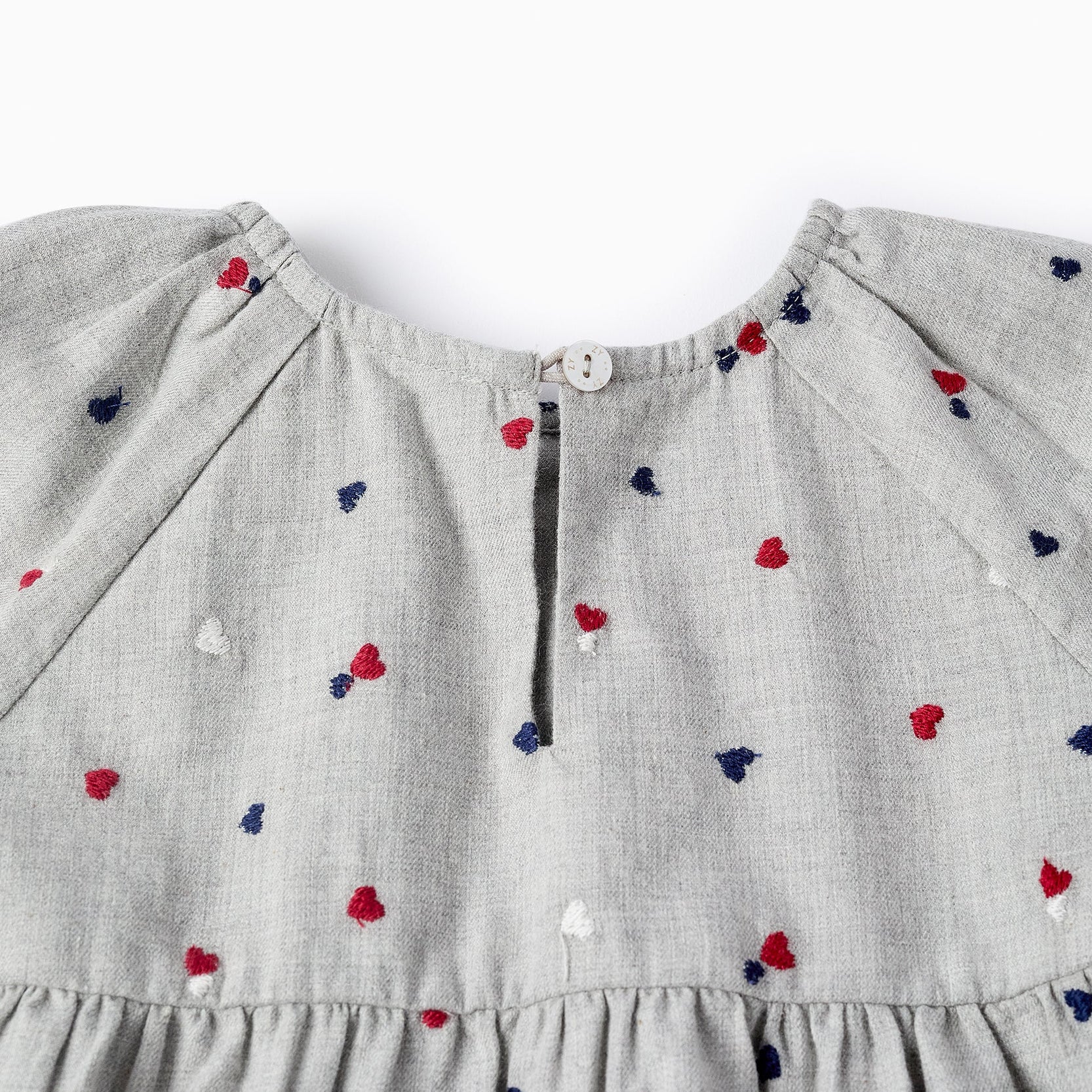Dress with Heart Embroidery for Baby Girls, Grey