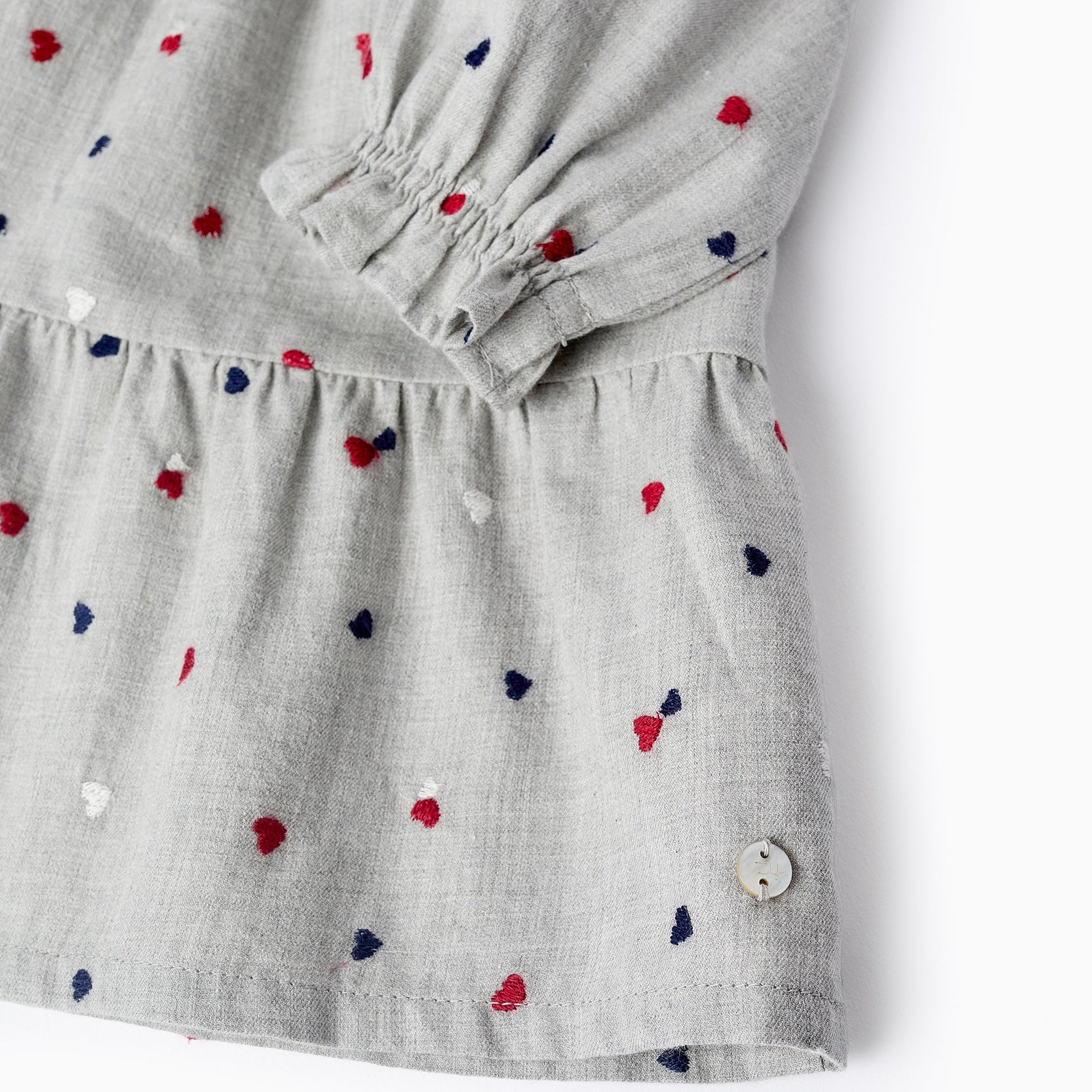 Dress with Heart Embroidery for Baby Girls, Grey
