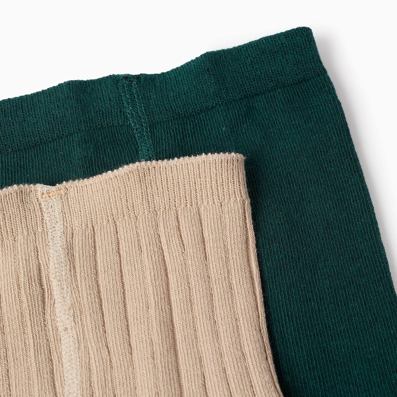 Pack of 2 Plain/Ribbed Tights for Baby Girls, Beige/Green