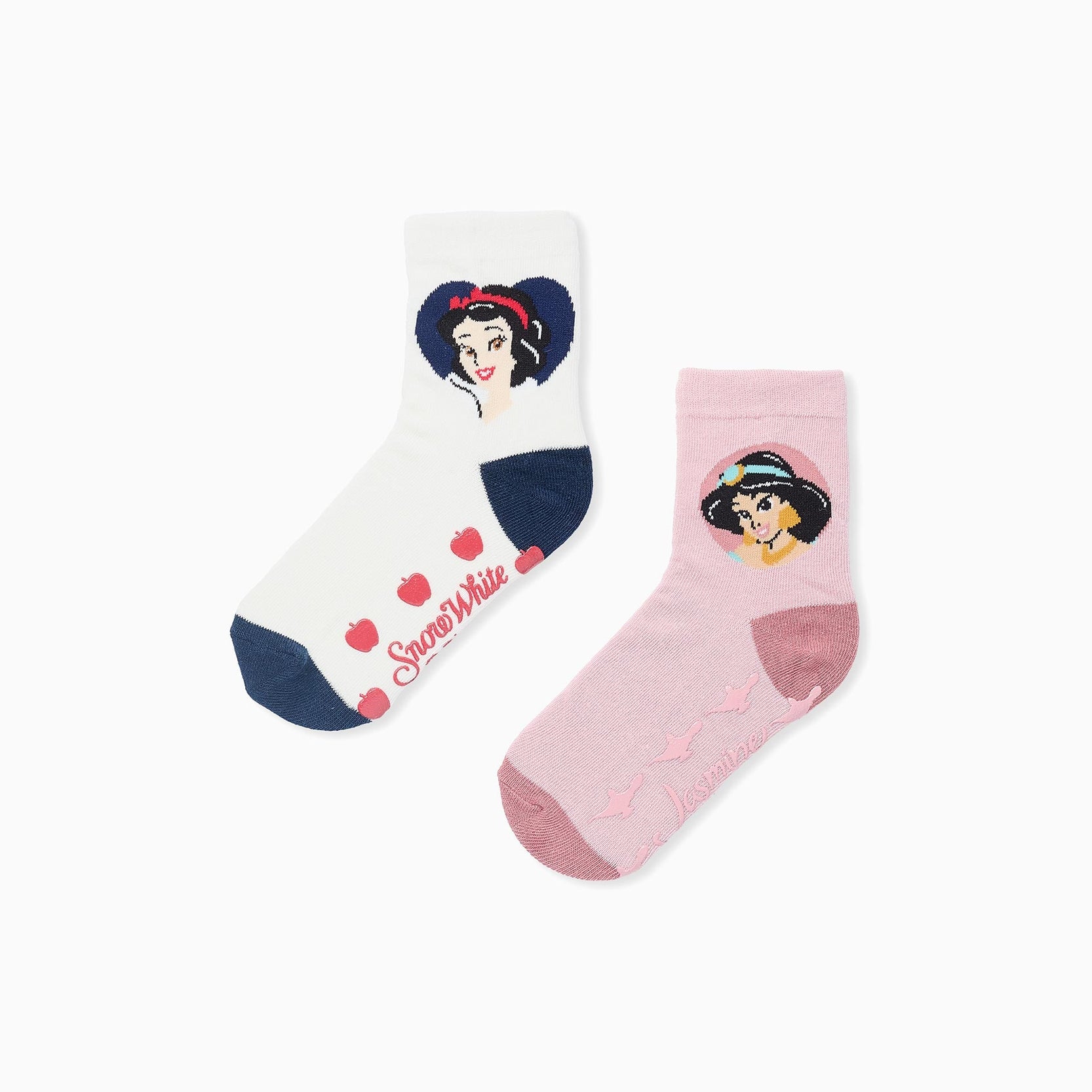 Pack of 2 pairs of Non-Slip Socks for Girls 'Princess', White/Pink