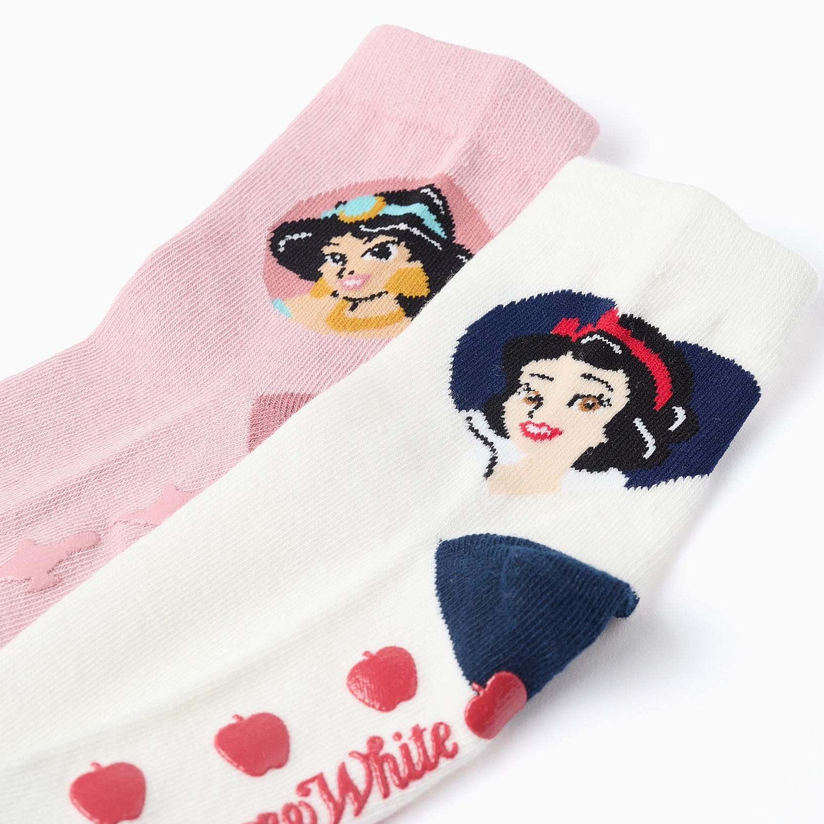 Pack of 2 pairs of Non-Slip Socks for Girls 'Princess', White/Pink
