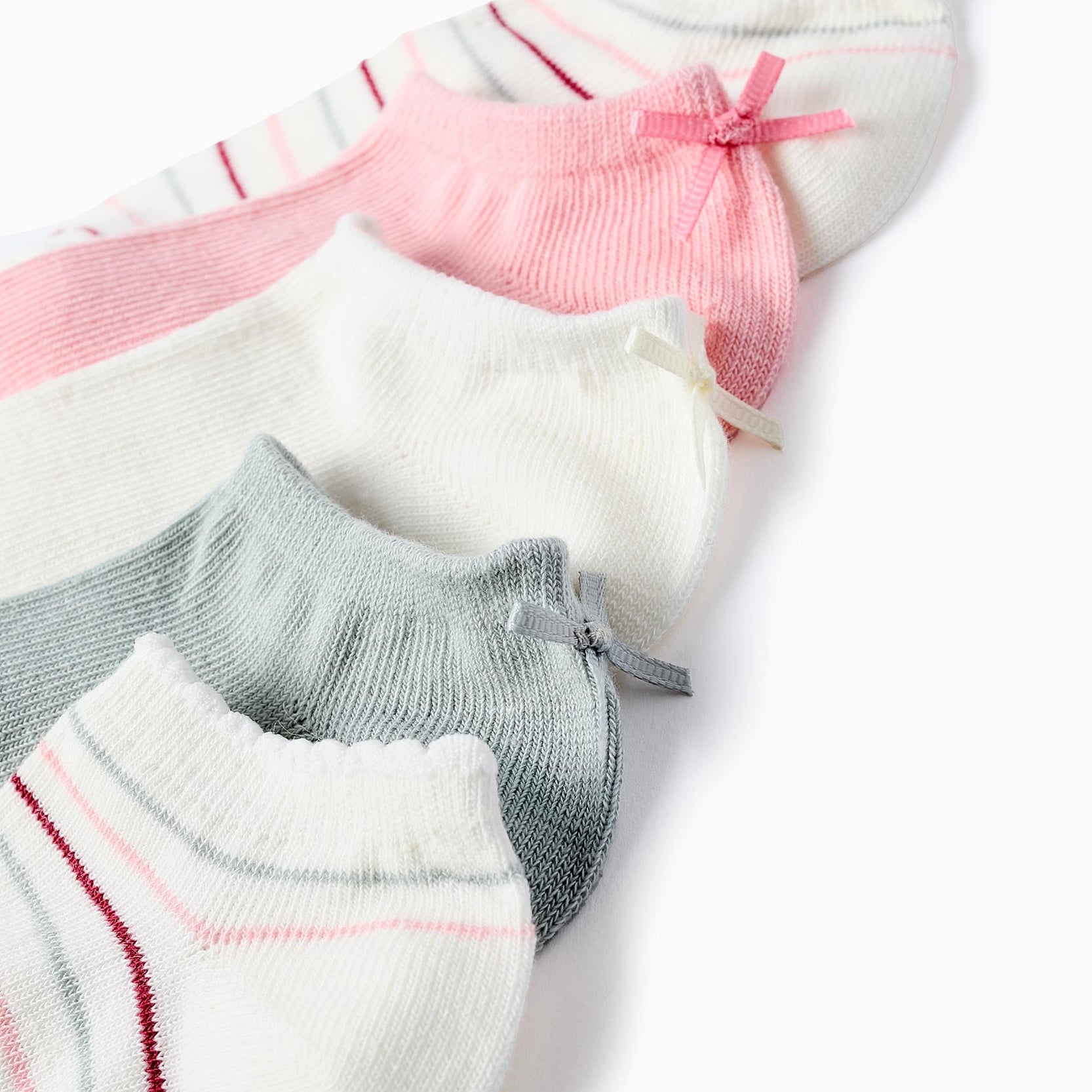 Pack of 5 Pairs of Ankle Socks with Bow/Stripes for Girls, Multicolour