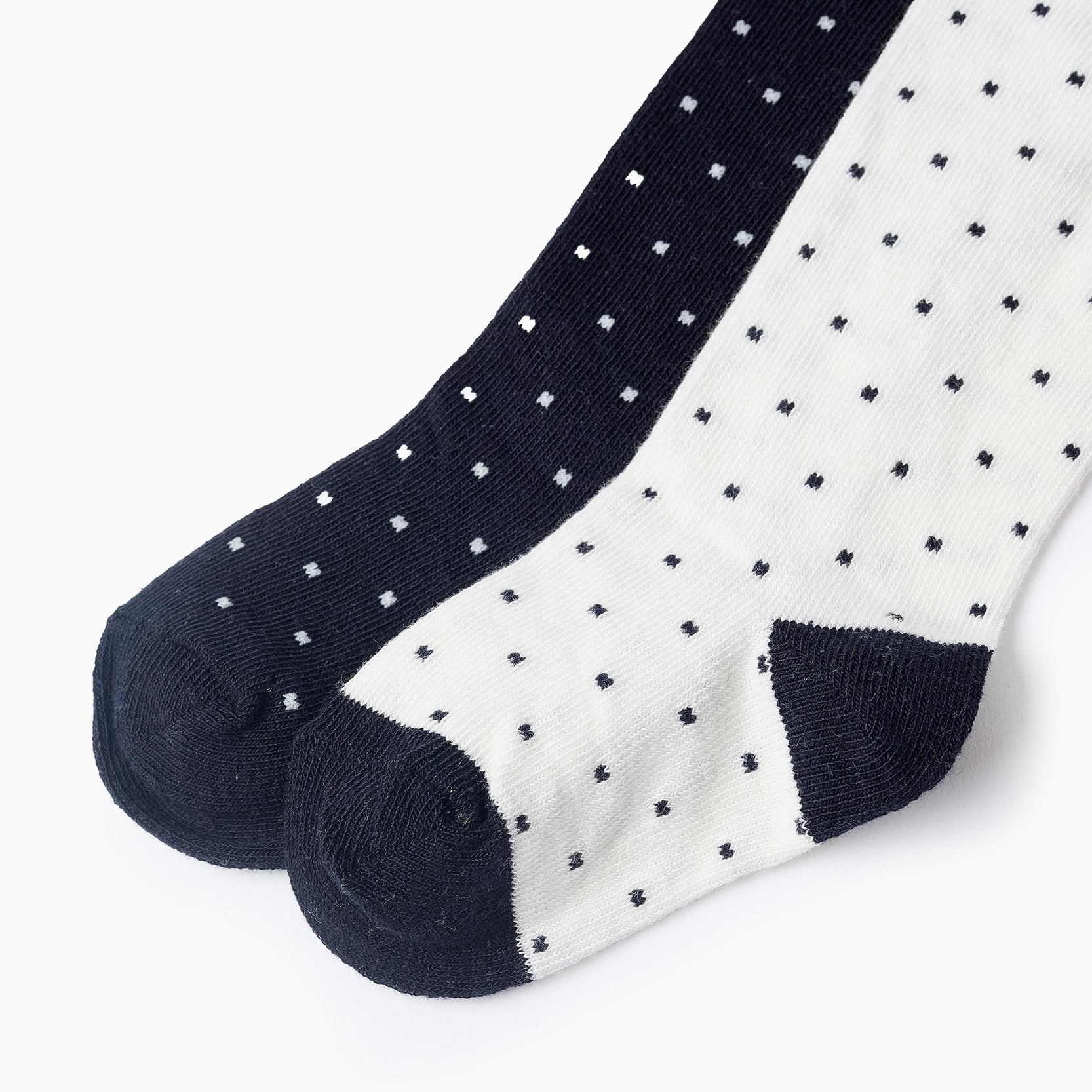 Pack of 2 Polka Dot Tights for Girls, White/Navy Blue