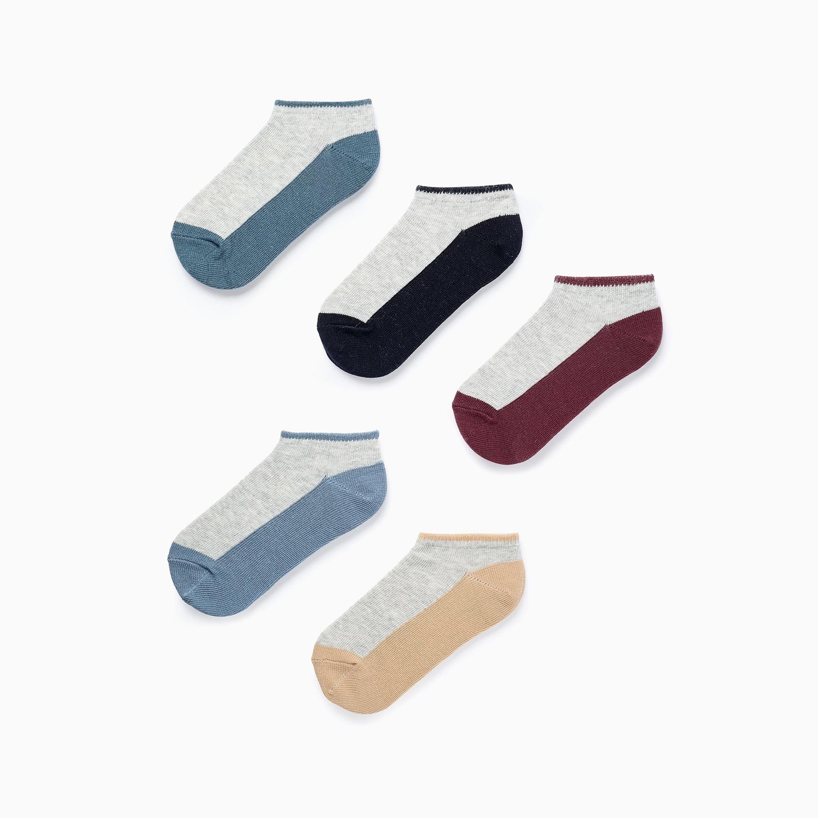 Pack of 5 pairs of Bicolour Ankle Socks for Boys, Multicolour