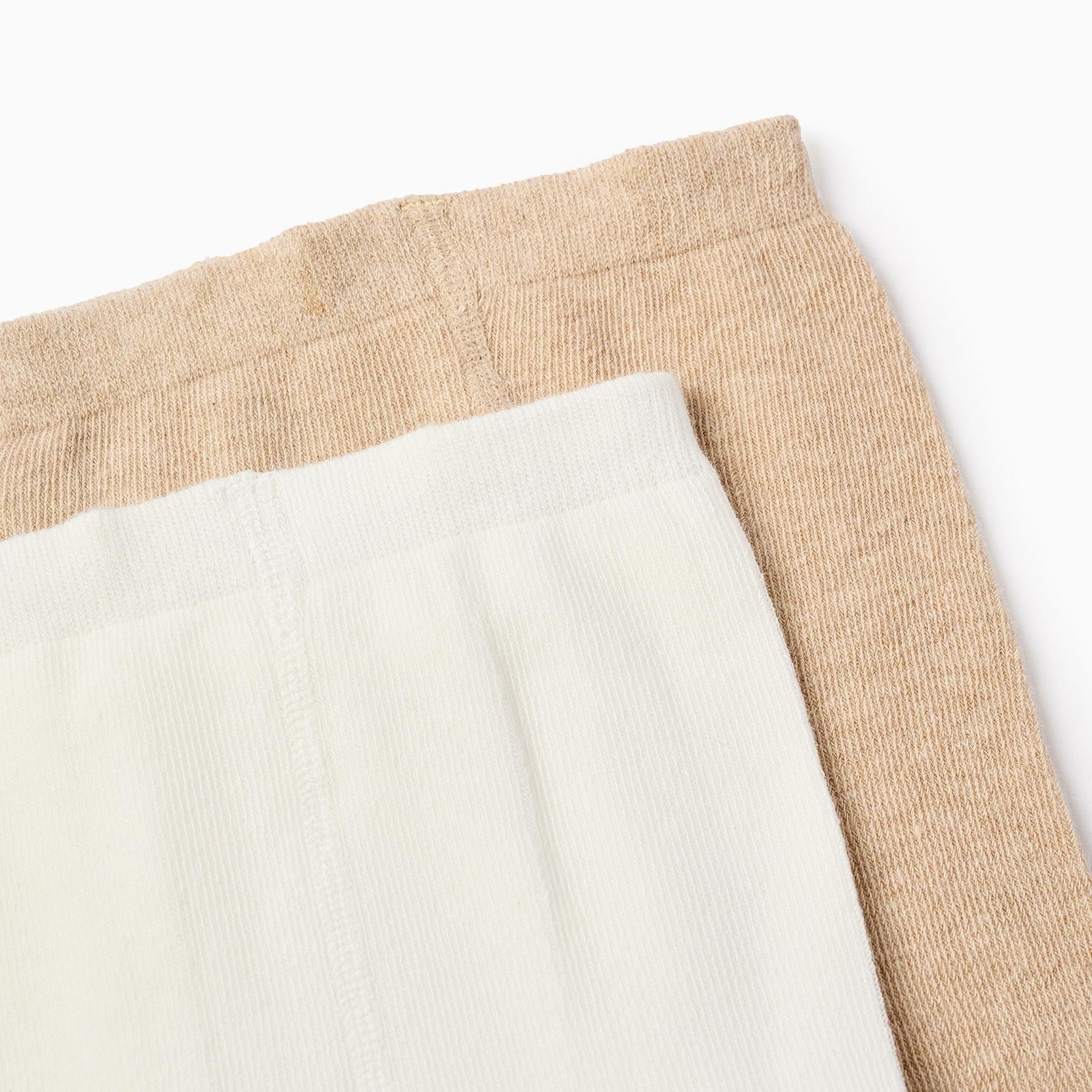 Pack of 2 Plain/Floral Tights for Baby Girls, White/Beige