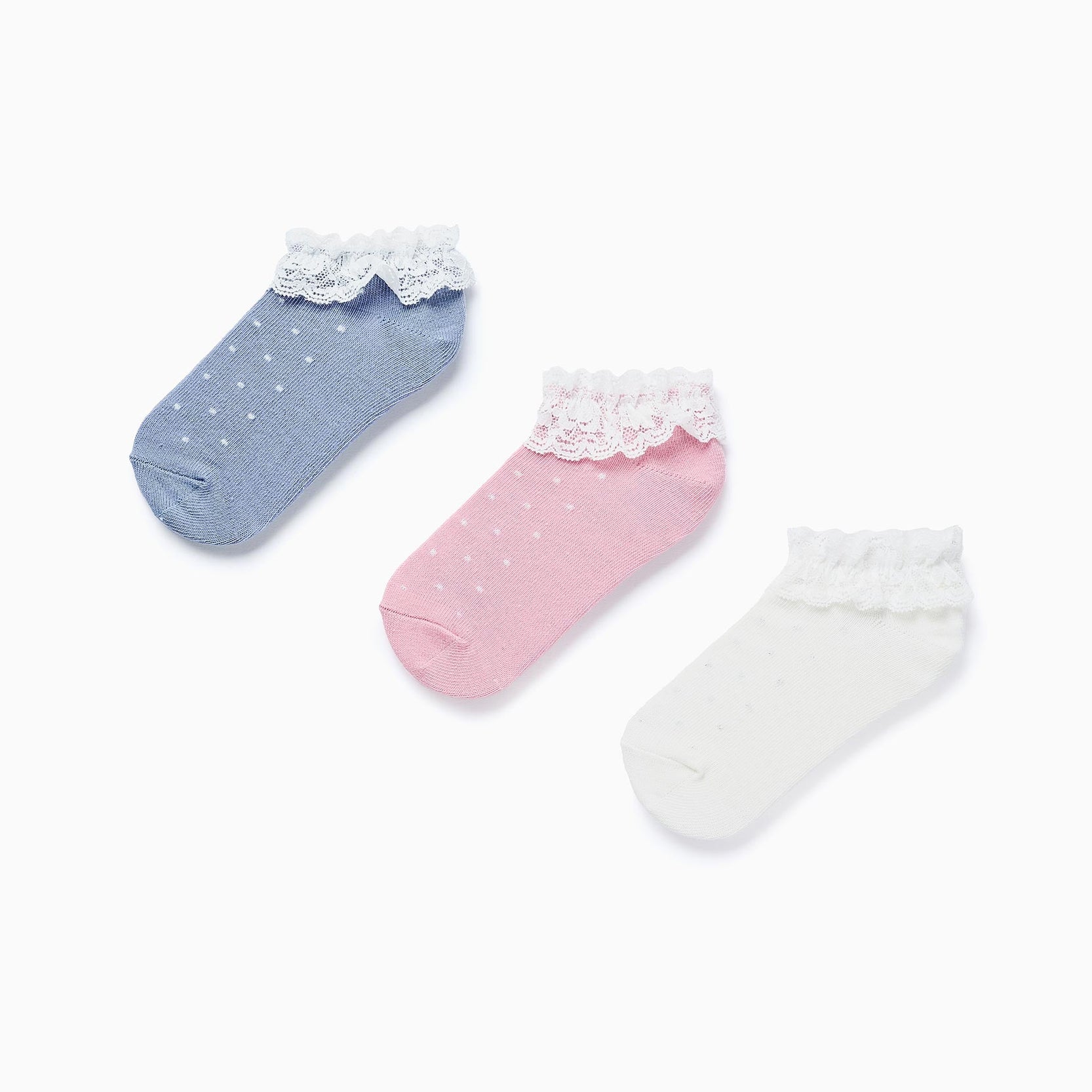 Pack of 3 Ankle Socks with Lurex and Lace for Girls, Multicolour