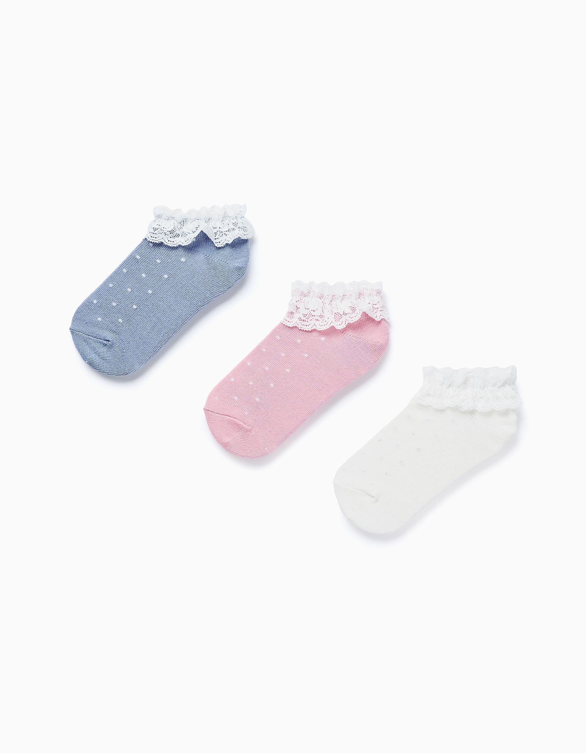 Pack of 3 Ankle Socks with Lurex and Lace for Girls, Multicolour