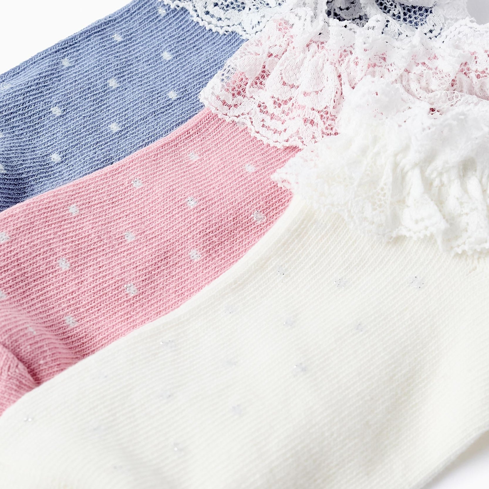 Pack of 3 Ankle Socks with Lurex and Lace for Girls, Multicolour