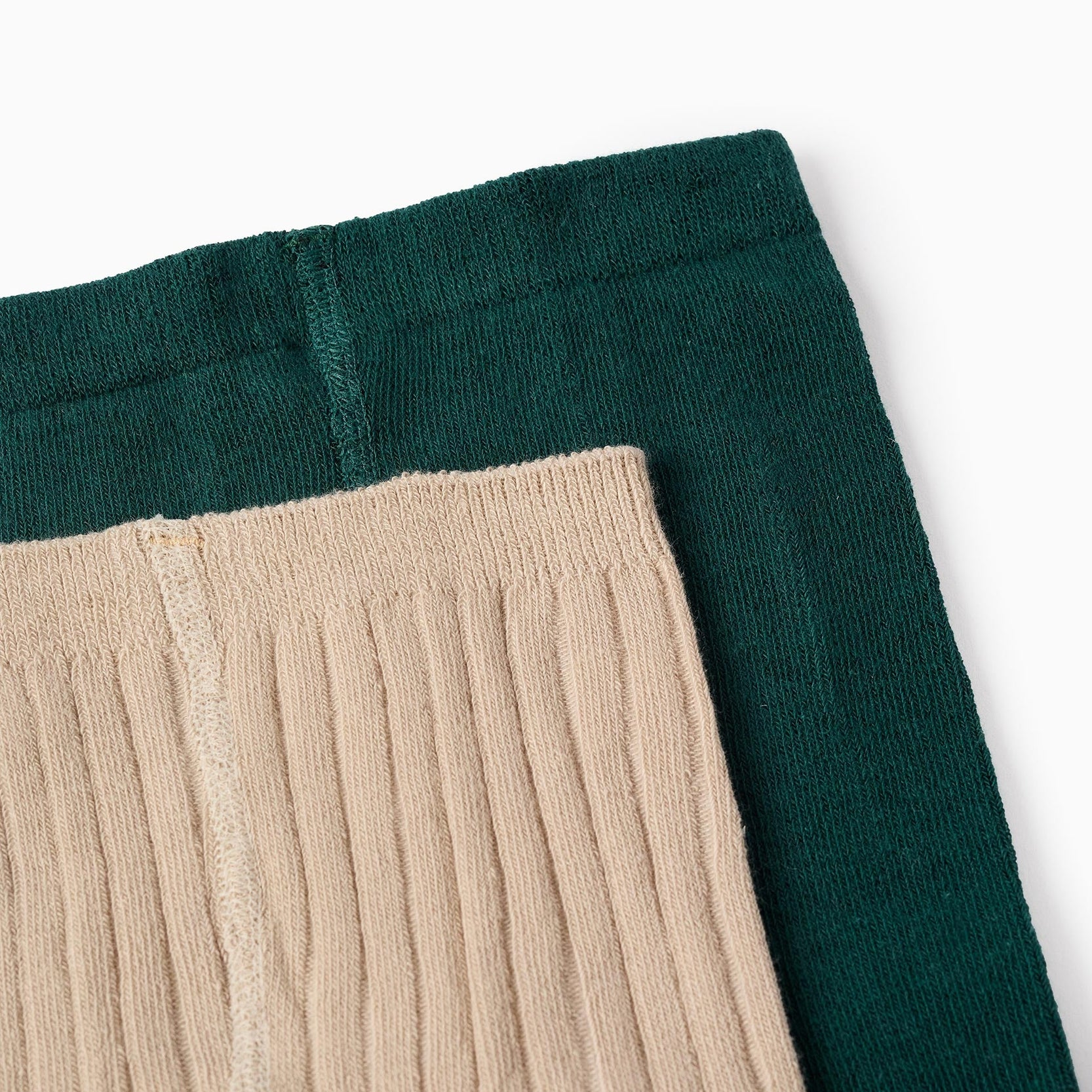 Pack 2 Plain/Ribbed Tights for Girls, Beige/Green