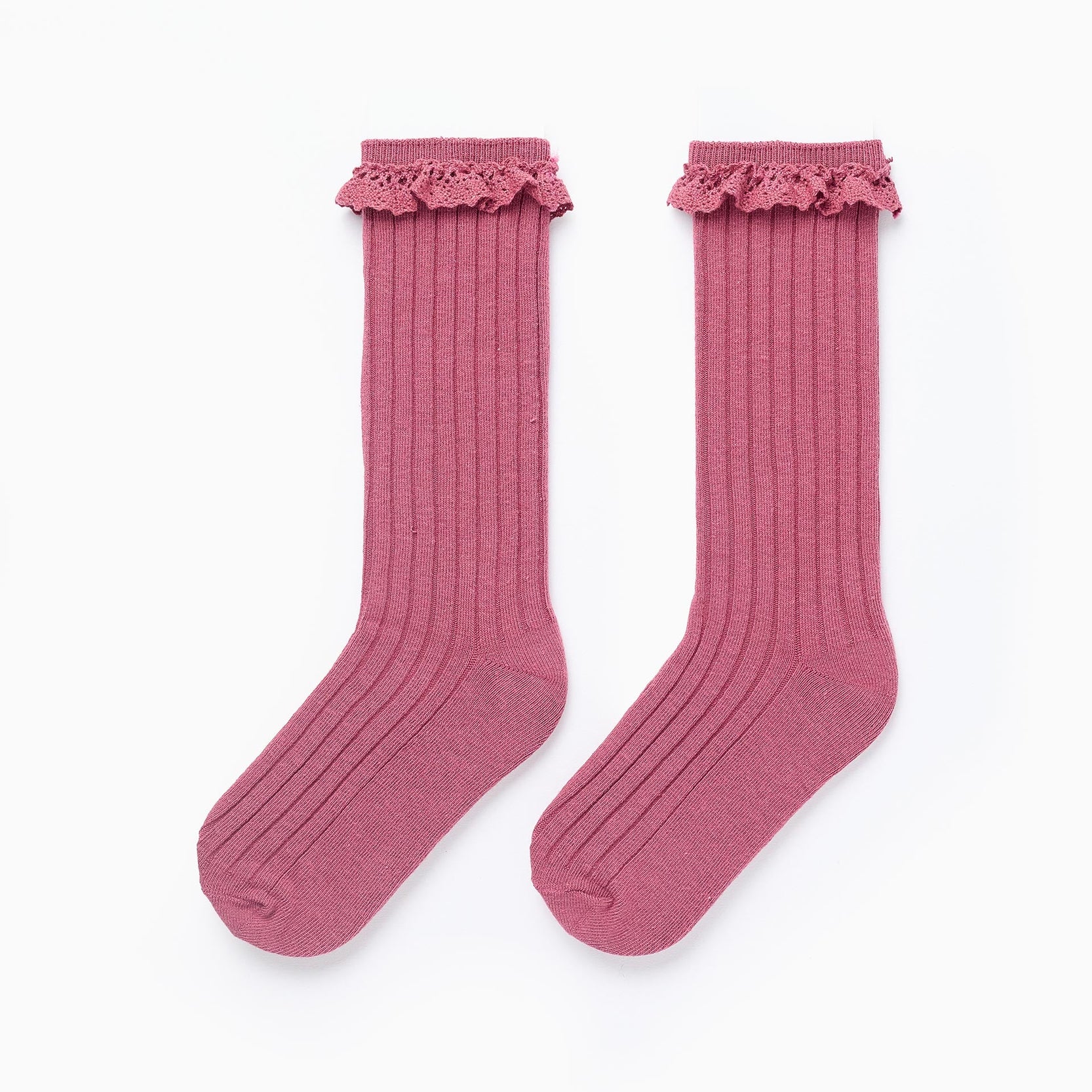 High Socks with Crochet for Girls, Dark Pink
