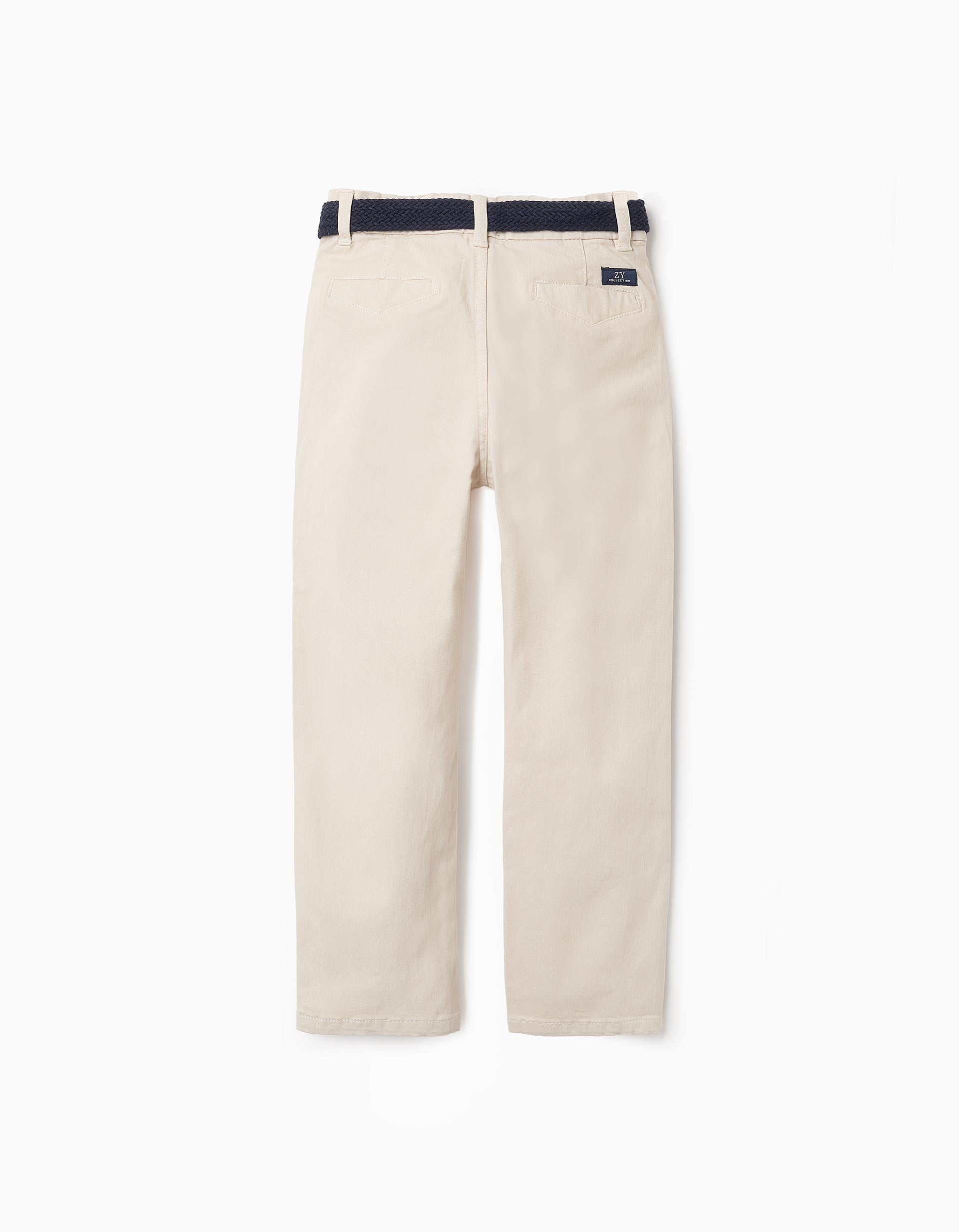 Twill Chino Trousers with Belt for Boys 'Slim', Beige