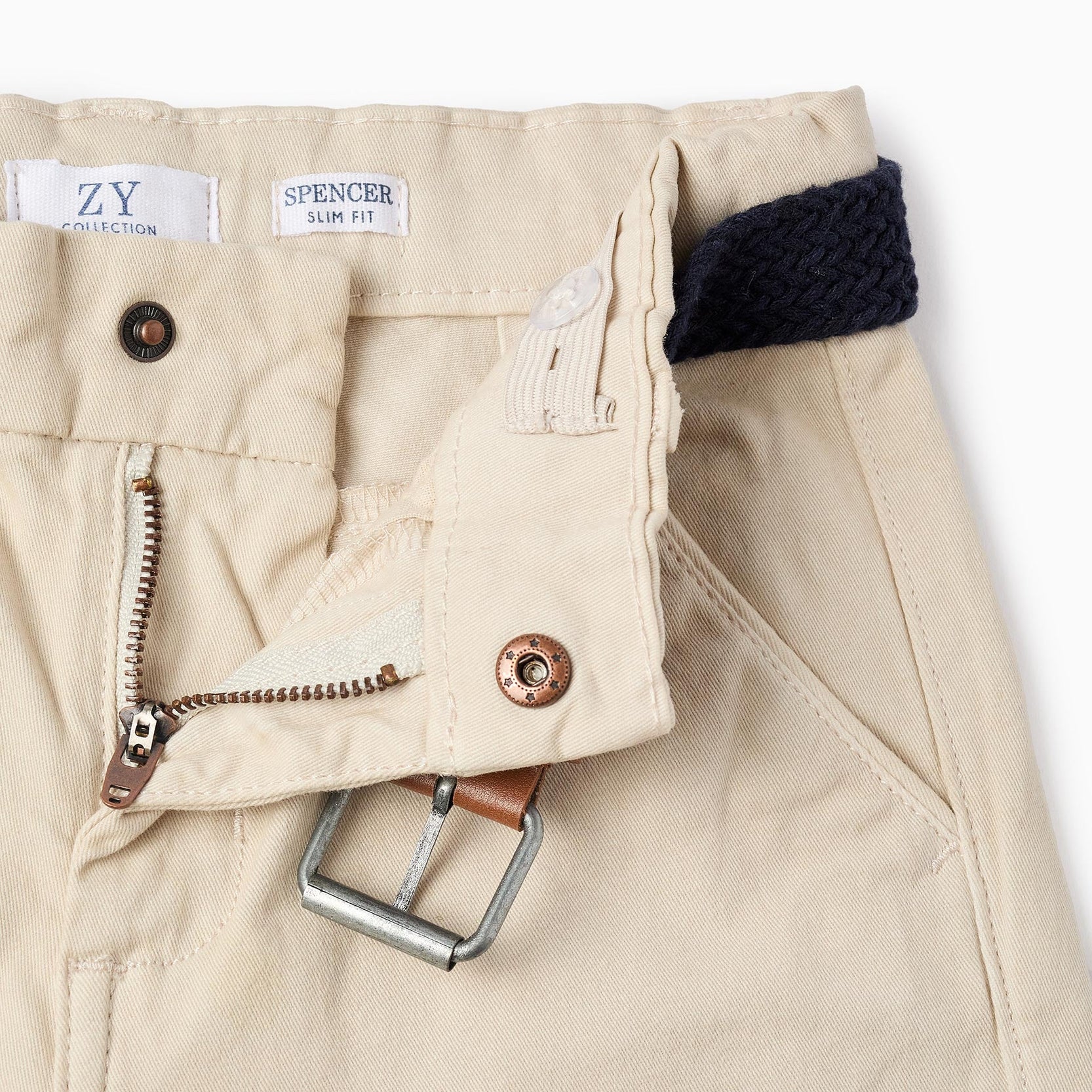 Twill Chino Trousers with Belt for Boys 'Slim', Beige