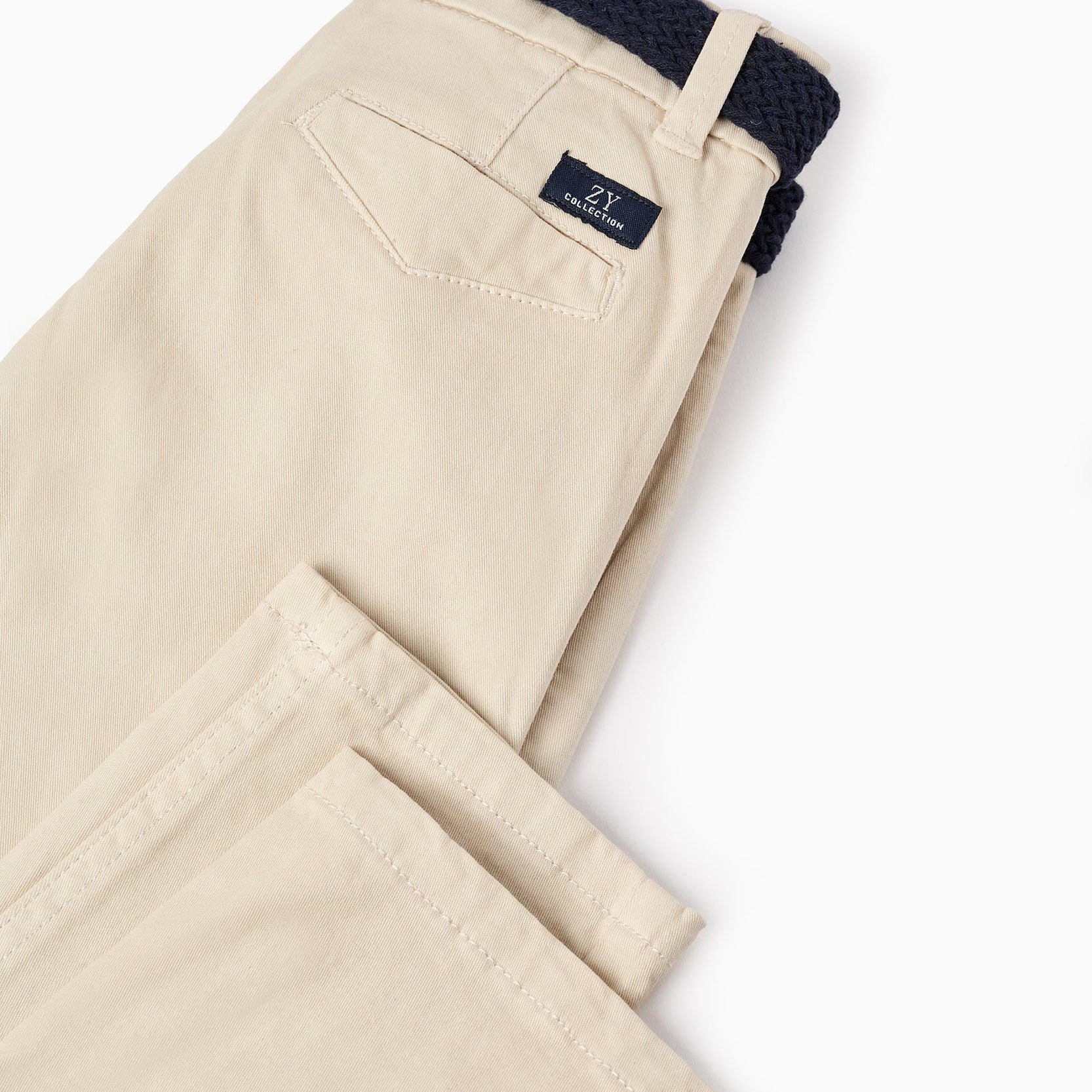 Twill Chino Trousers with Belt for Boys 'Slim', Beige