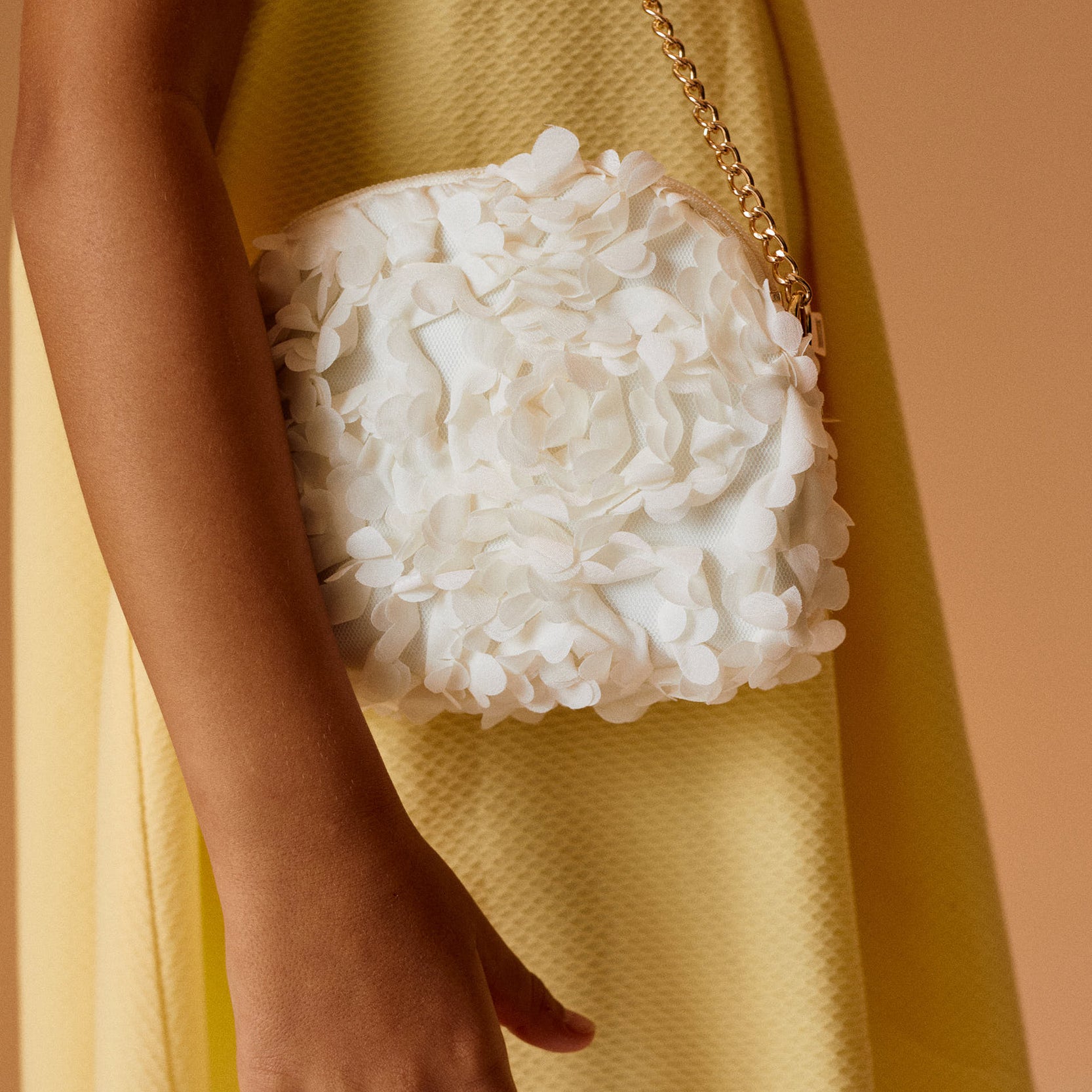 Crossbody Bag with Flower Effect for Girls, White/Gold