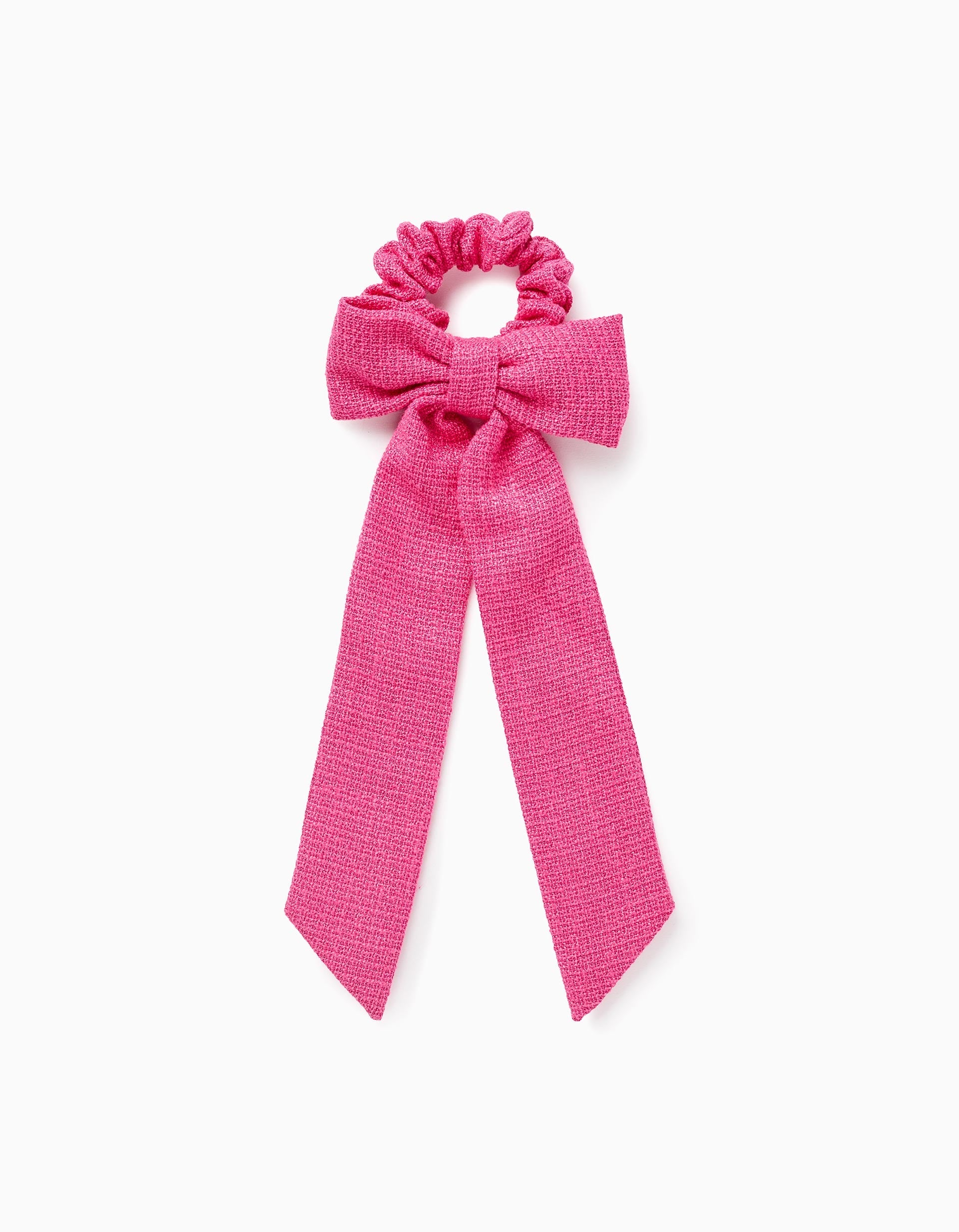 Tweed Bow Scrunchie for Babies and Girls, Pink