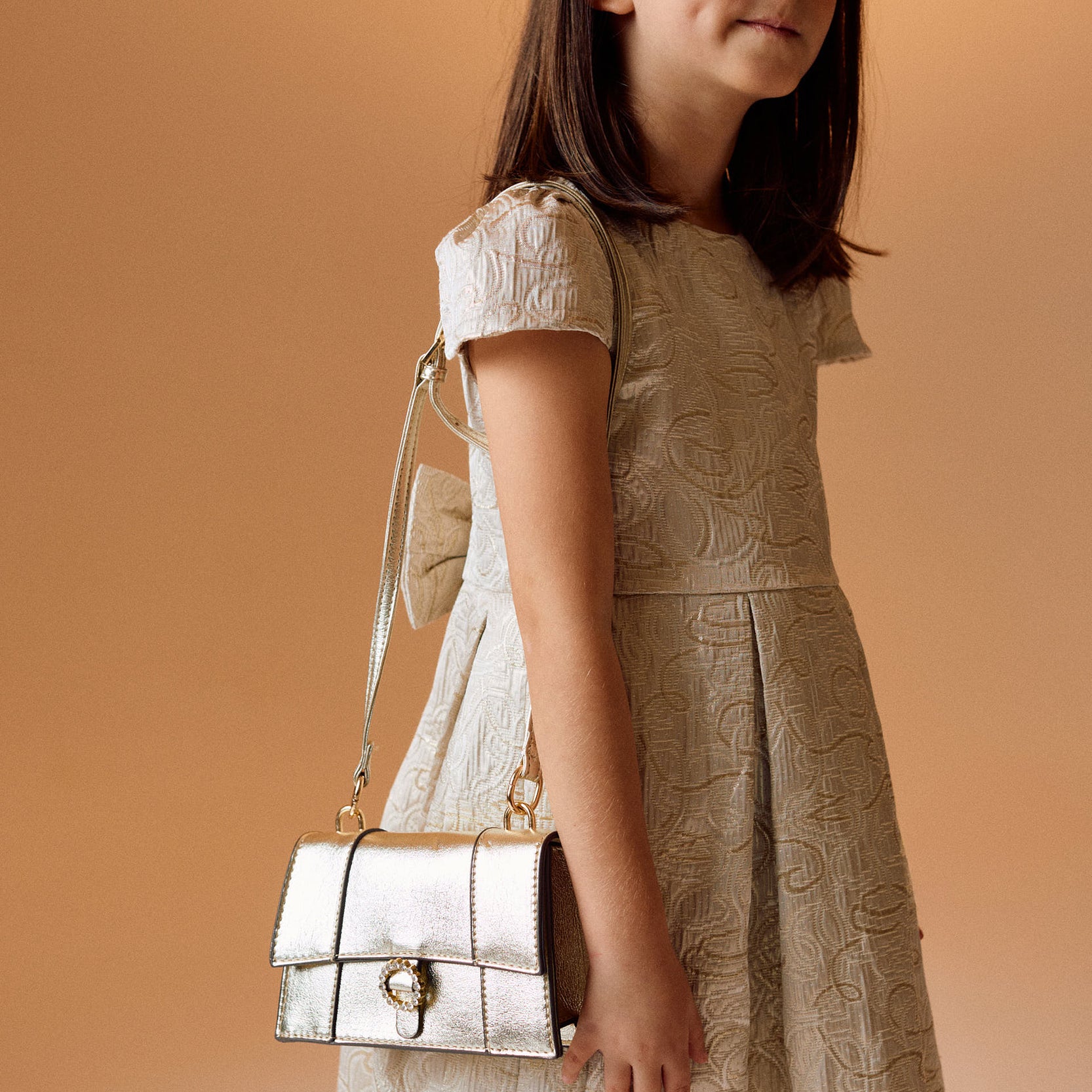 Crossbody Bag with Sparkles for Girls, Gold