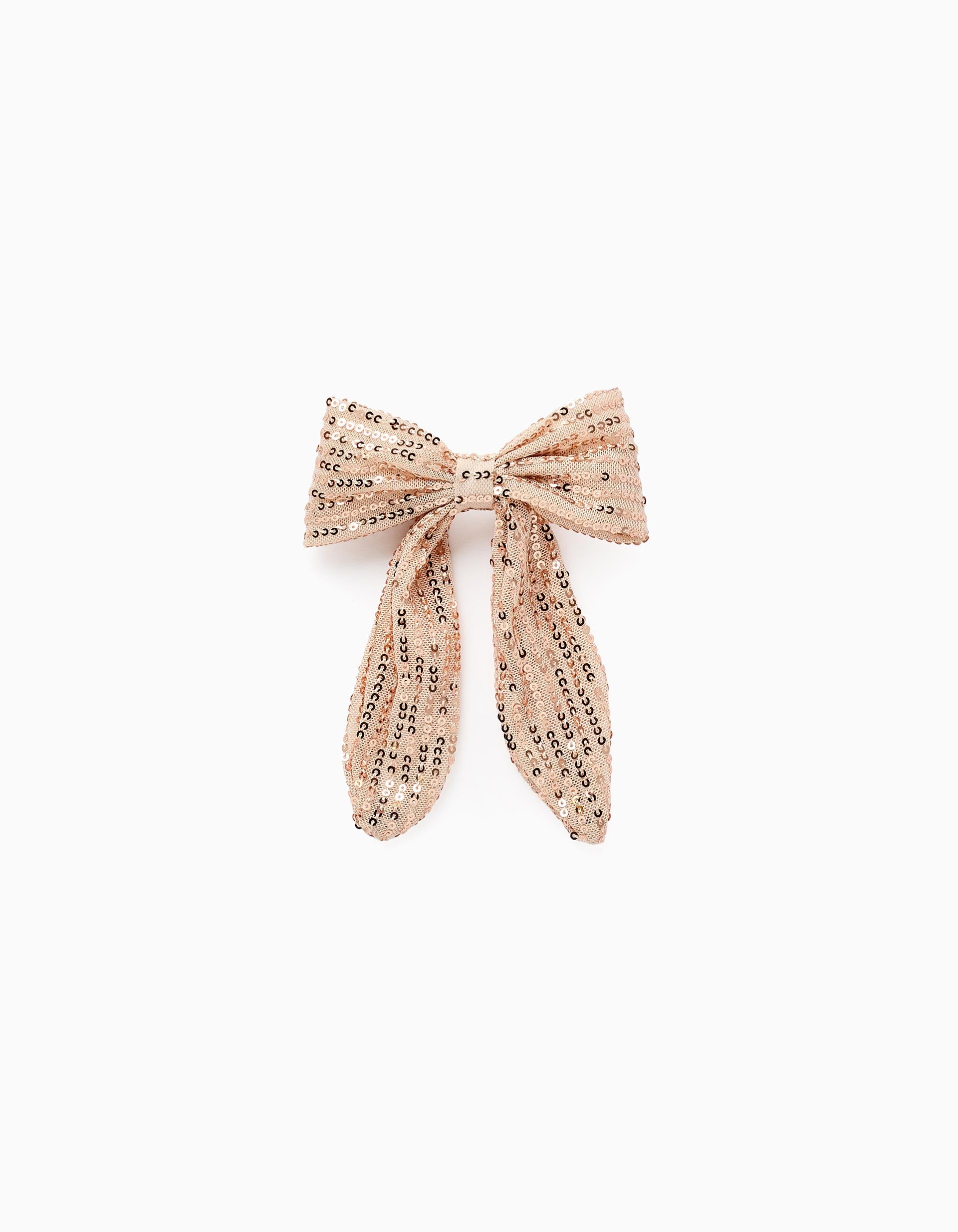 Hair Clip with Bow and Sequins for Babies and Girls, Beige/Pink Gold