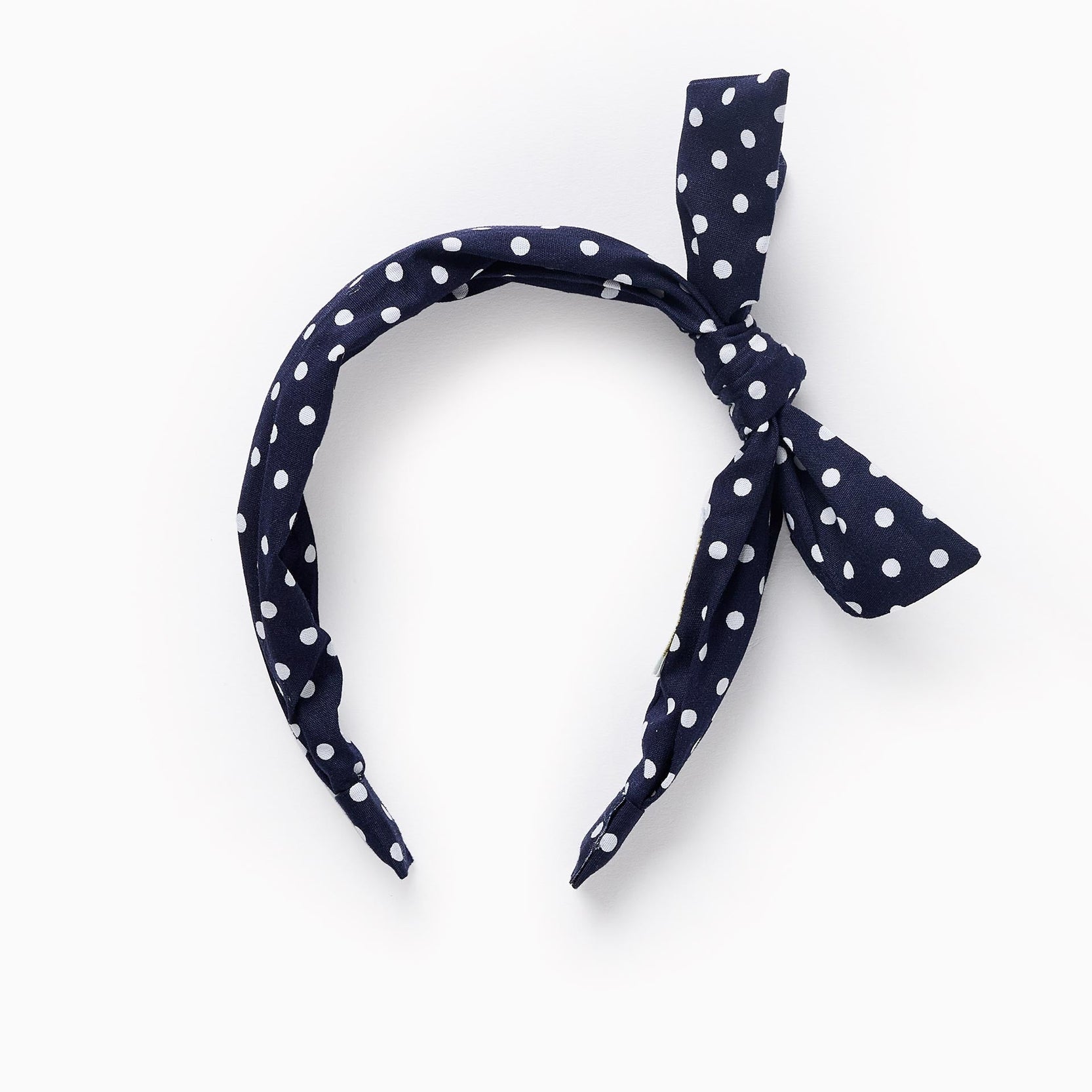 Polka Dot Headband with Bow for Babies and Girls, Dark Blue